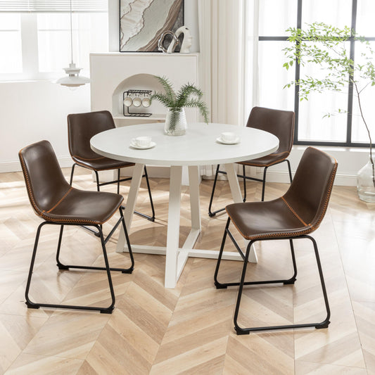 Varna 5-Piece Round Dining Set, Trestle Dining Table with 4 Stylish Chairs