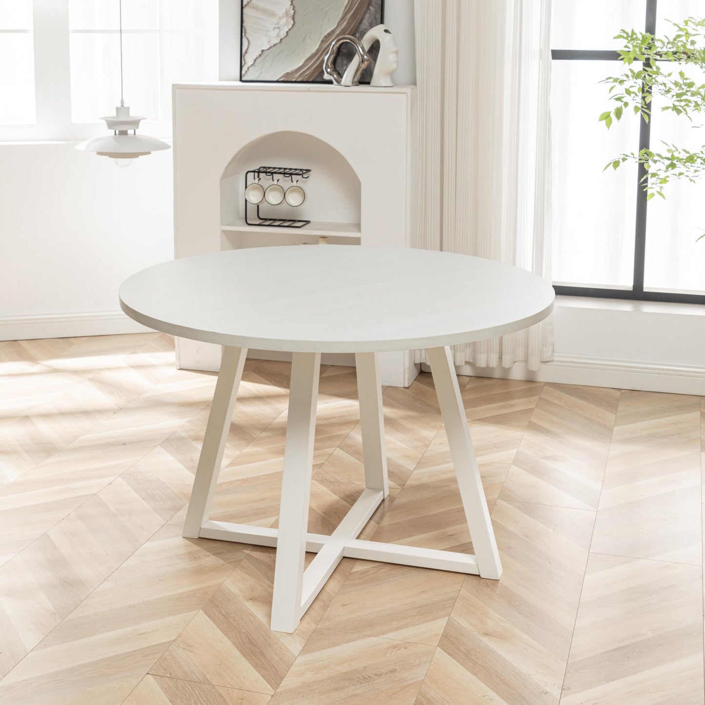 Varna 5-Piece Round Dining Set, Trestle Dining Table with 4 Stylish Chairs