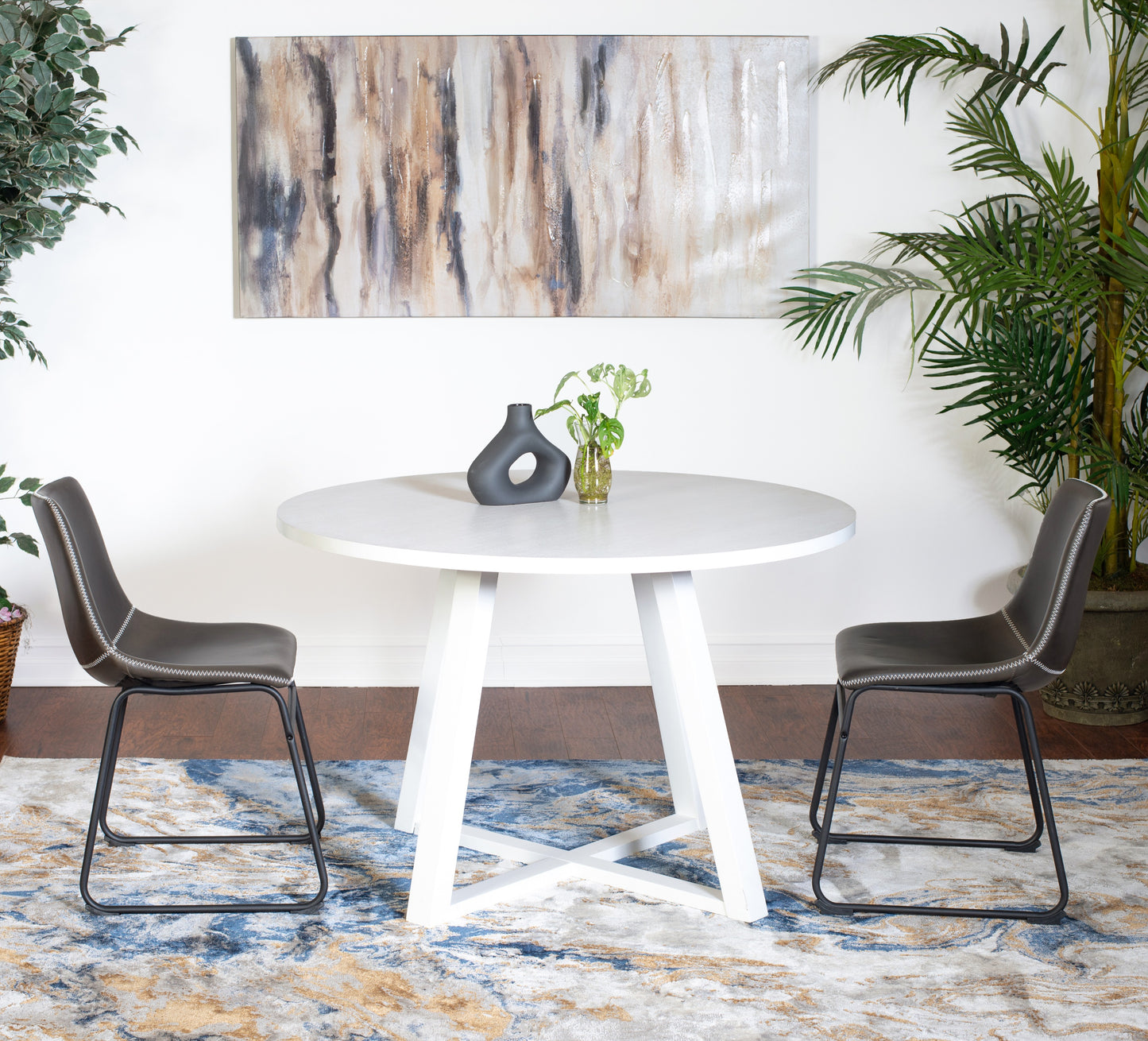 Varna 3-Piece Round Dining Set, Trestle Dining Table with 2 Stylish Chairs