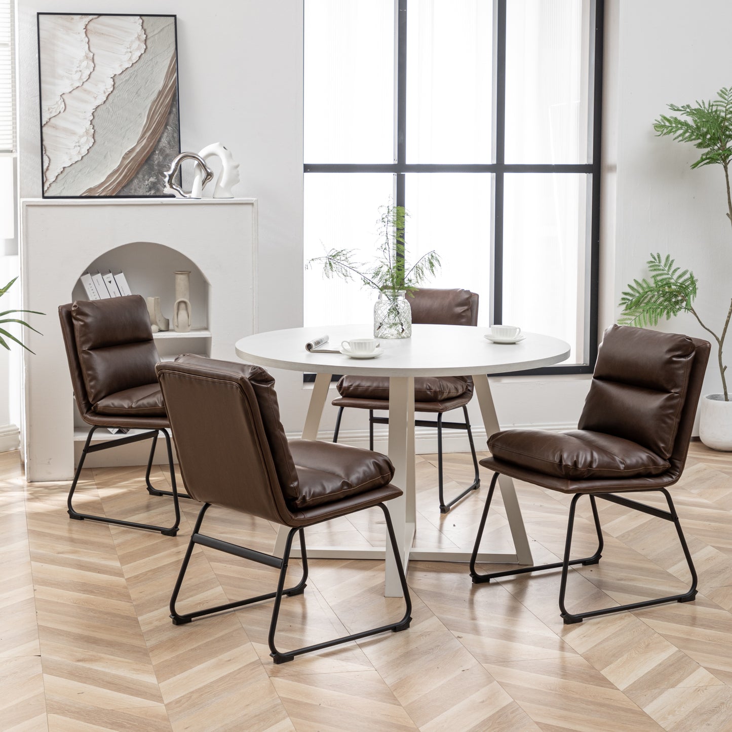 Innes 5-Piece Round Dining Set, Trestle Dining Table with 4 Stylish Chairs