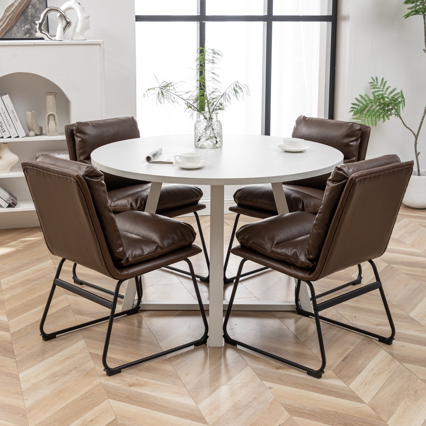 Innes 5-Piece Round Dining Set, Trestle Dining Table with 4 Stylish Chairs
