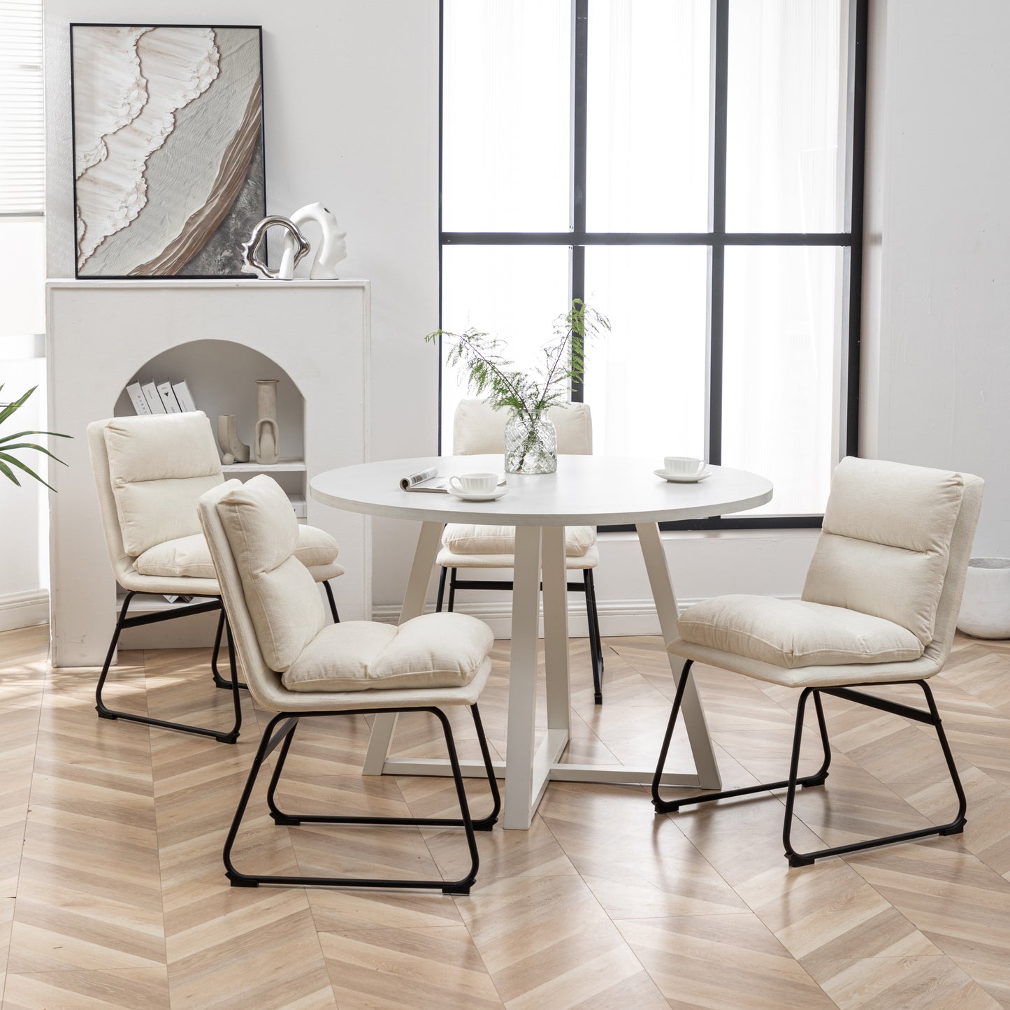 Innes 5-Piece Round Dining Set, Trestle Dining Table with 4 Stylish Chairs