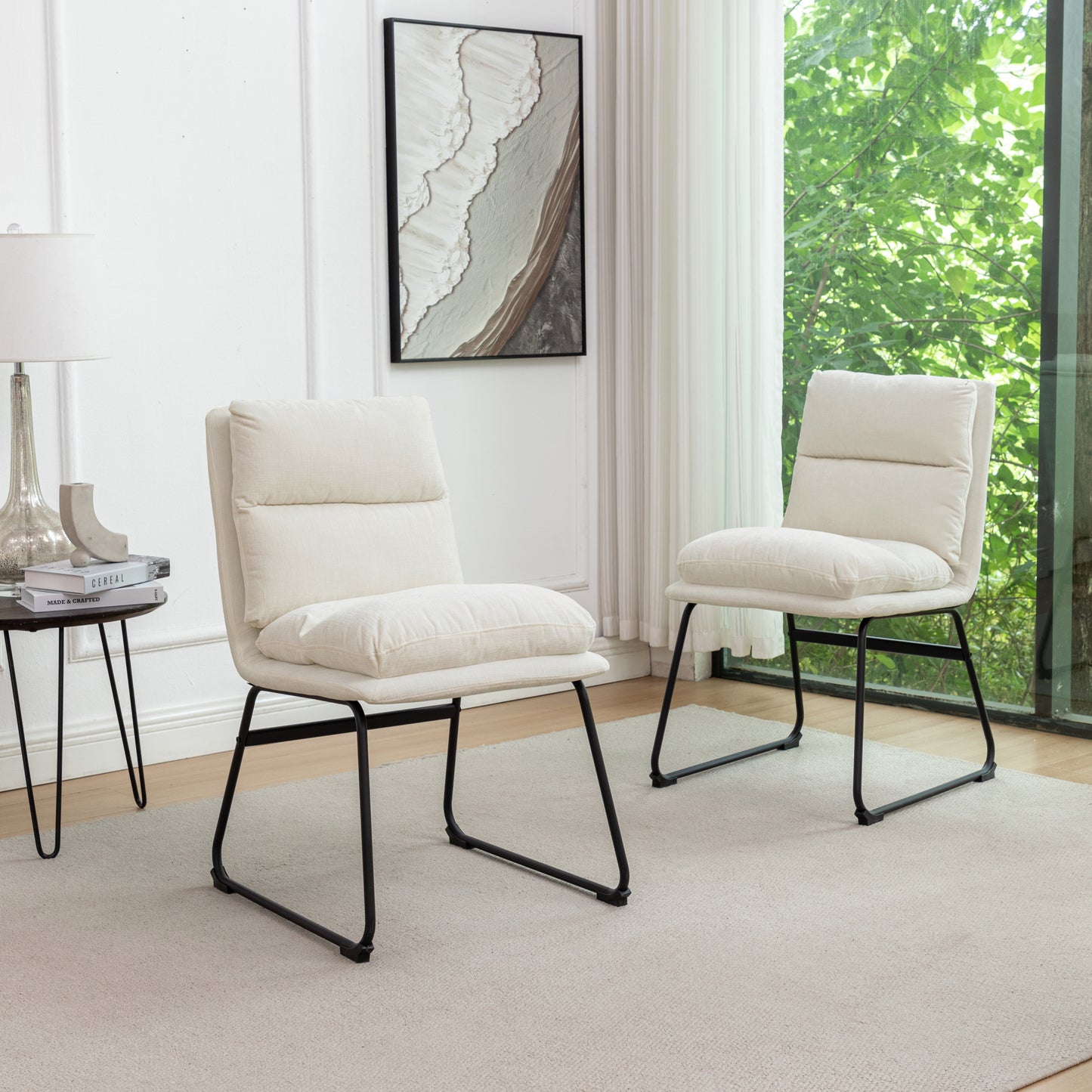 Innes 5-Piece Round Dining Set, Trestle Dining Table with 4 Stylish Chairs