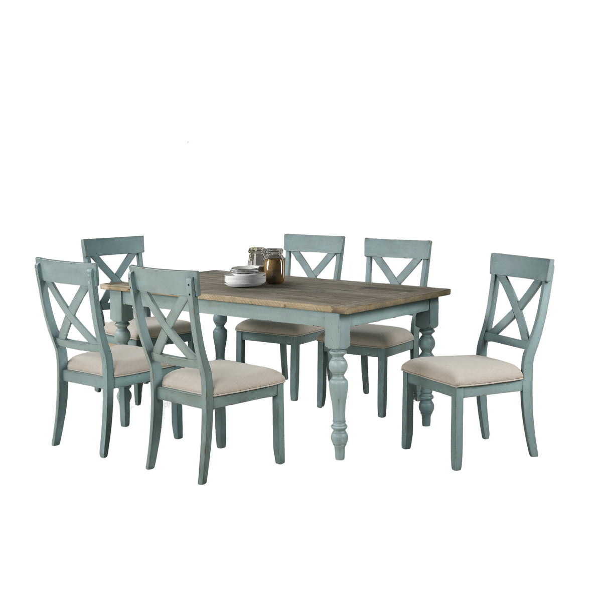 Prato 7-Piece Dining table'set with Cross Back Chairs