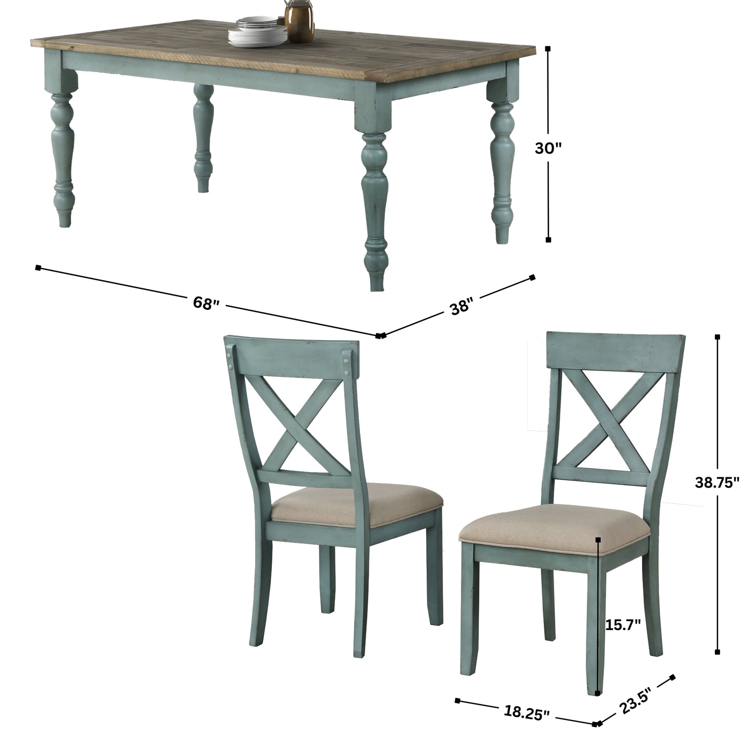 Prato 5-Piece Dining table'set with Cross Back Chairs