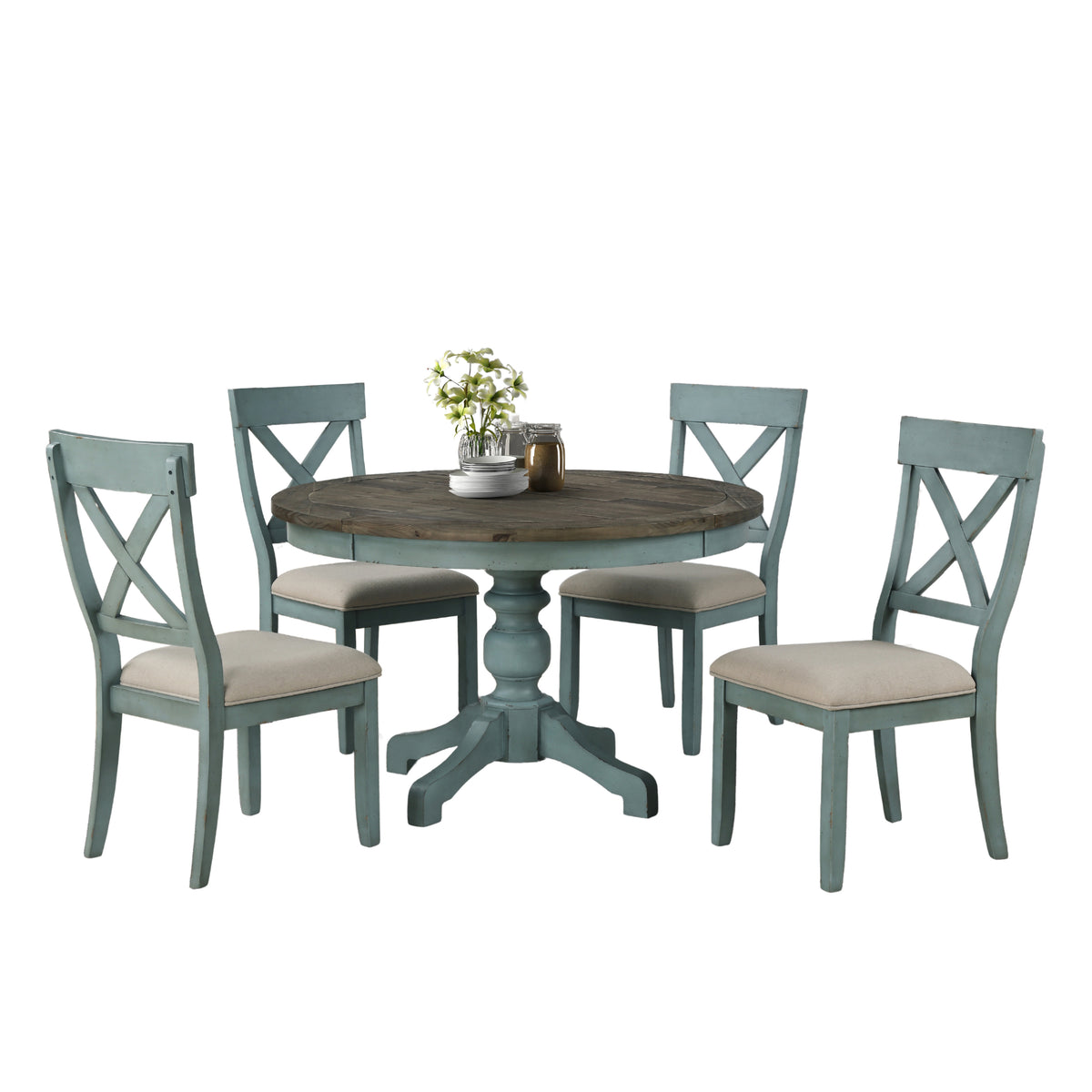 Prato 5-Piece Round Dining table'set with Cross Back Chairs