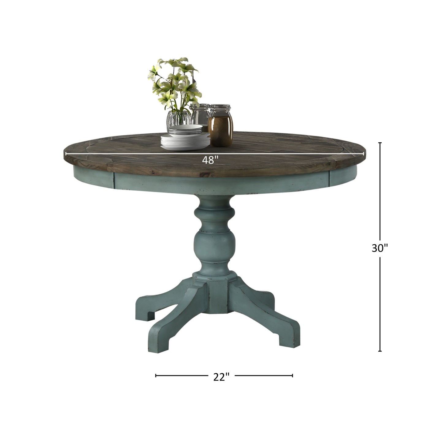 Prato Round Blue and Brown Two-Tone Finish Wood Dining Table