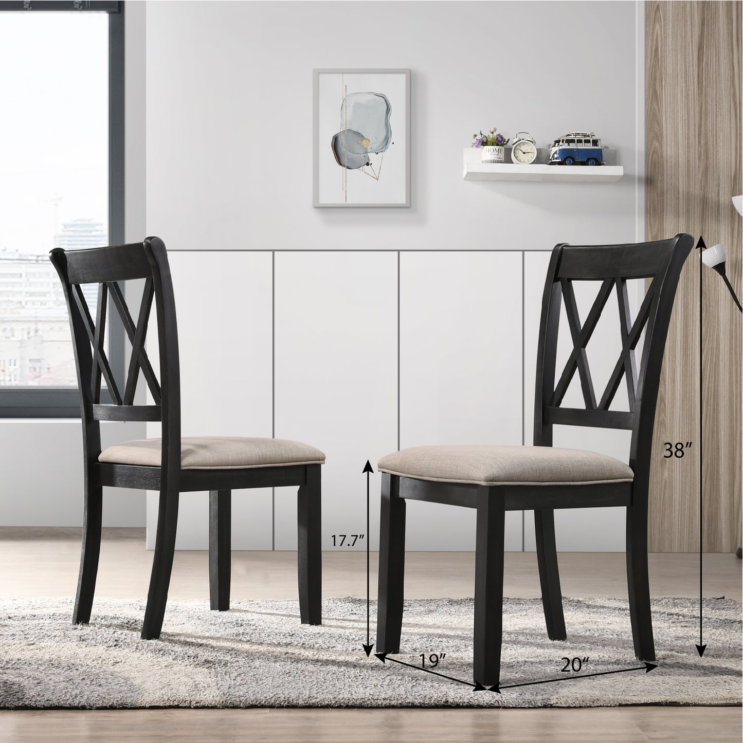 Hensfield Contemporary 7-Piece Dining Set, Dining Table with 6 Cross-back Chairs, Rich Black