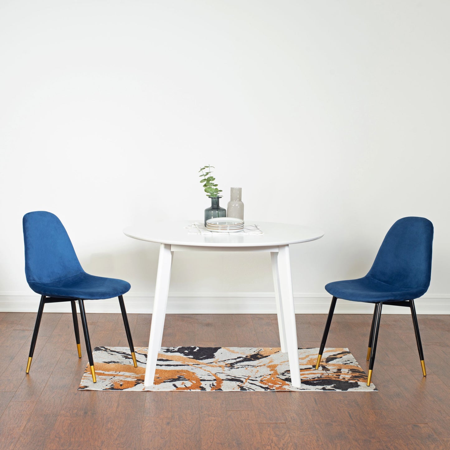 Lassan Contemporary 5-Piece Dining Set, White Round Dining Table with 4 Chairs