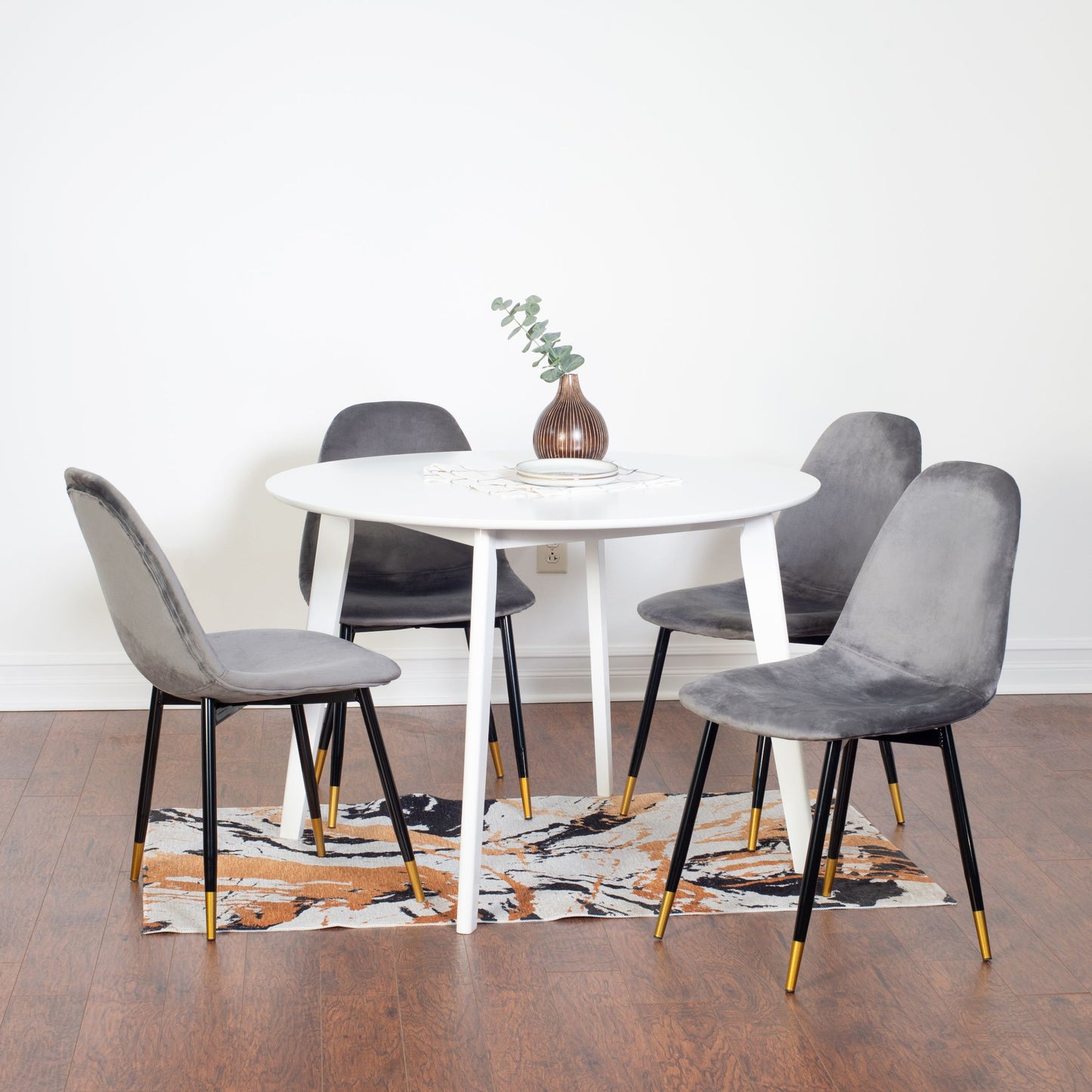 Lassan Contemporary 5-Piece Dining Set, White Round Dining Table with 4 Chairs