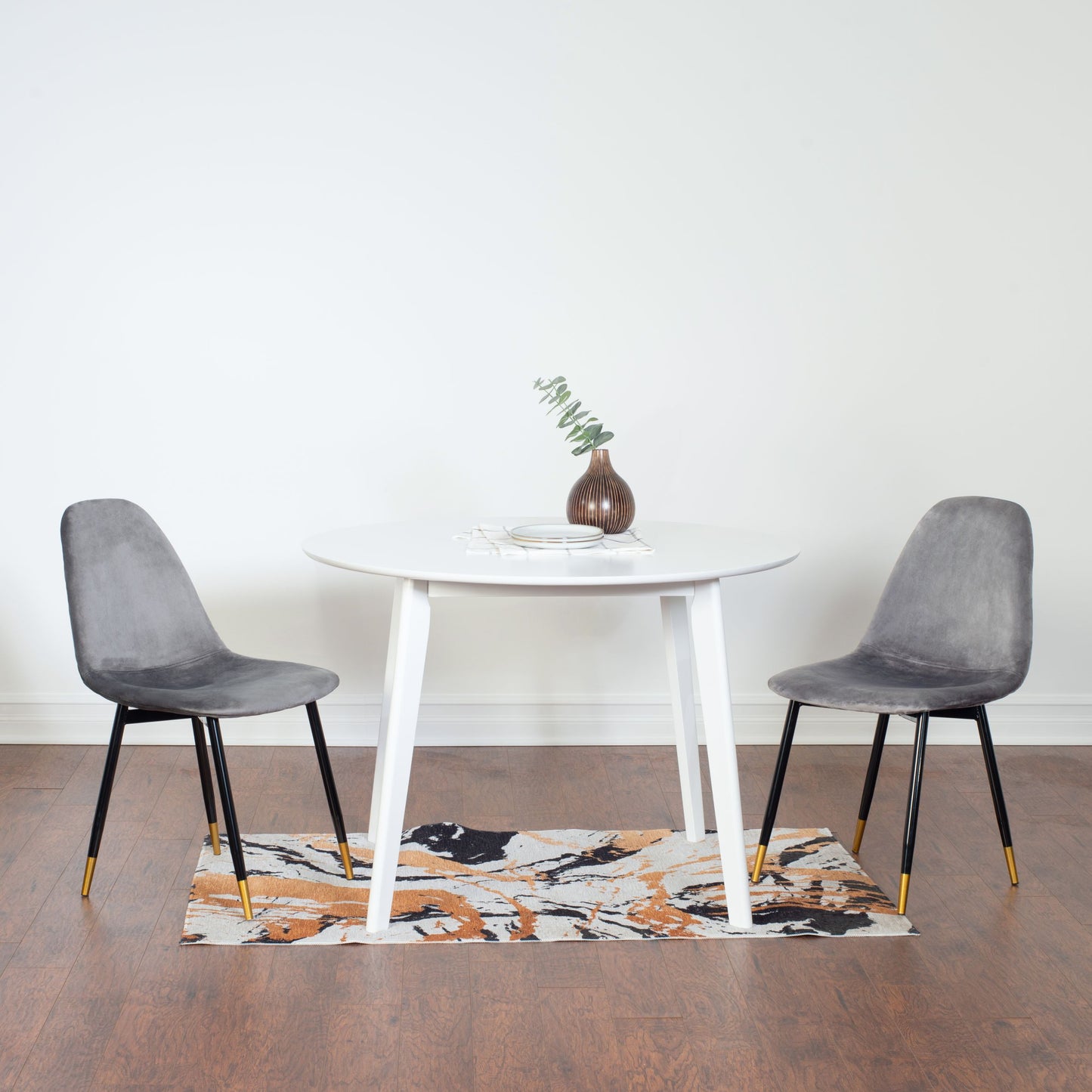 Lassan Contemporary 5-Piece Dining Set, White Round Dining Table with 4 Chairs