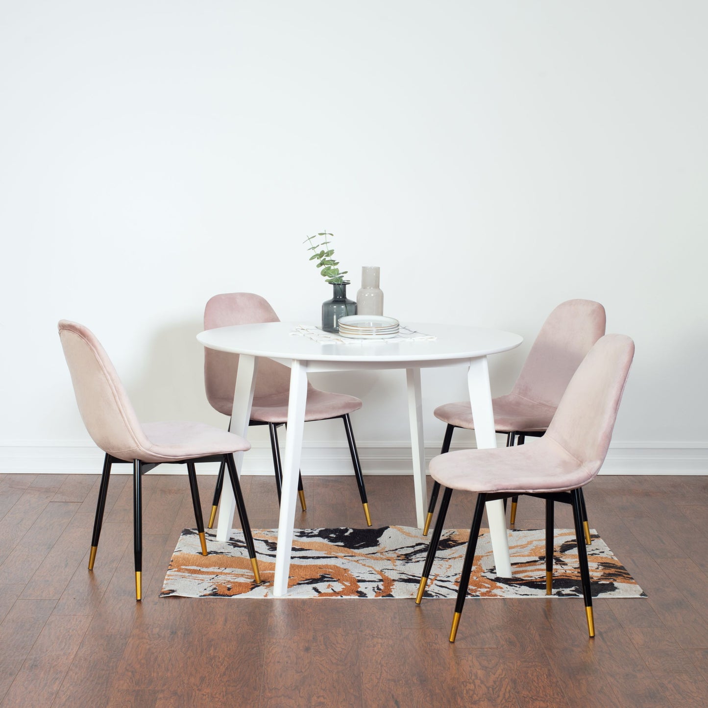 Lassan Contemporary 5-Piece Dining Set, White Round Dining Table with 4 Chairs