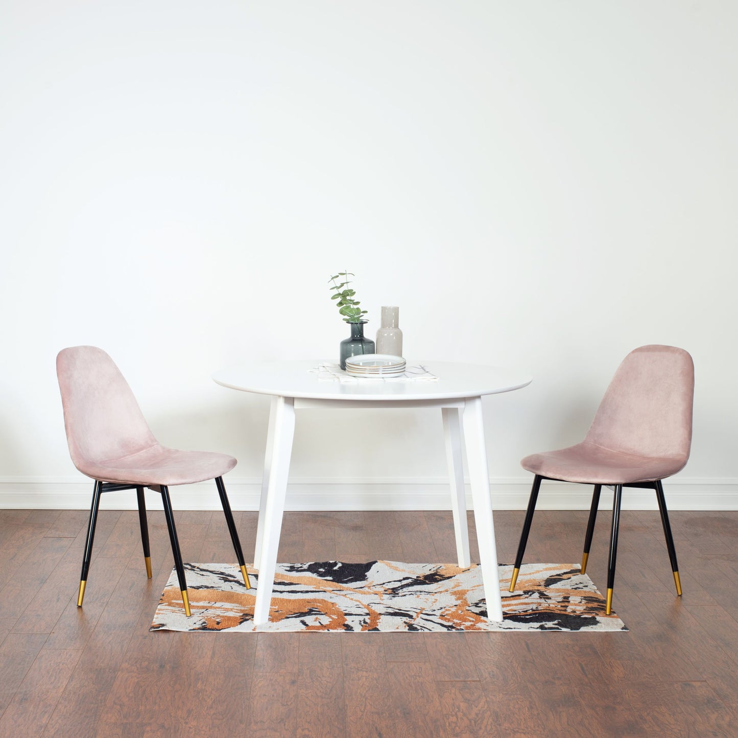 Lassan Contemporary 5-Piece Dining Set, White Round Dining Table with 4 Chairs