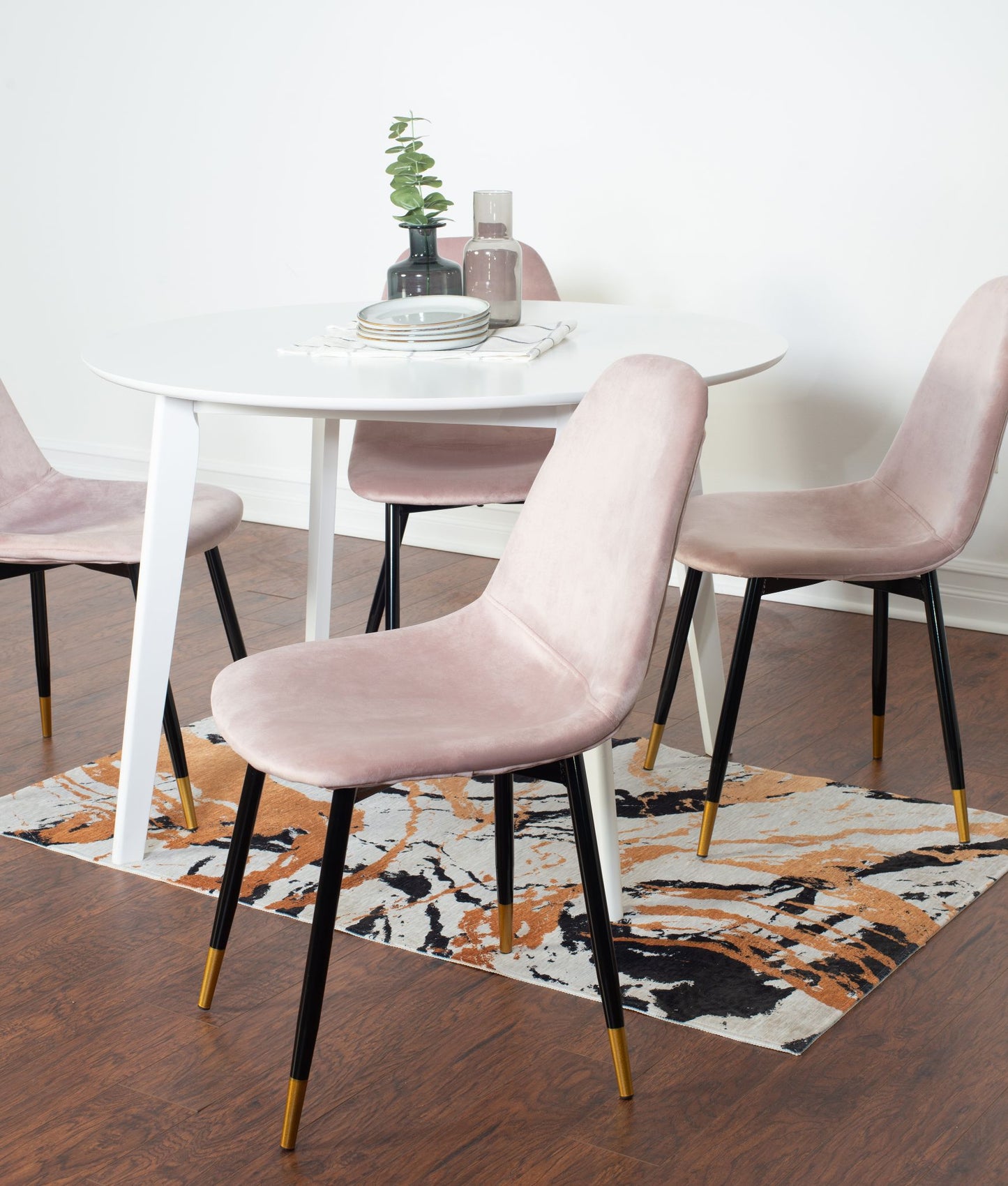 Lassan Contemporary 5-Piece Dining Set, White Round Dining Table with 4 Chairs