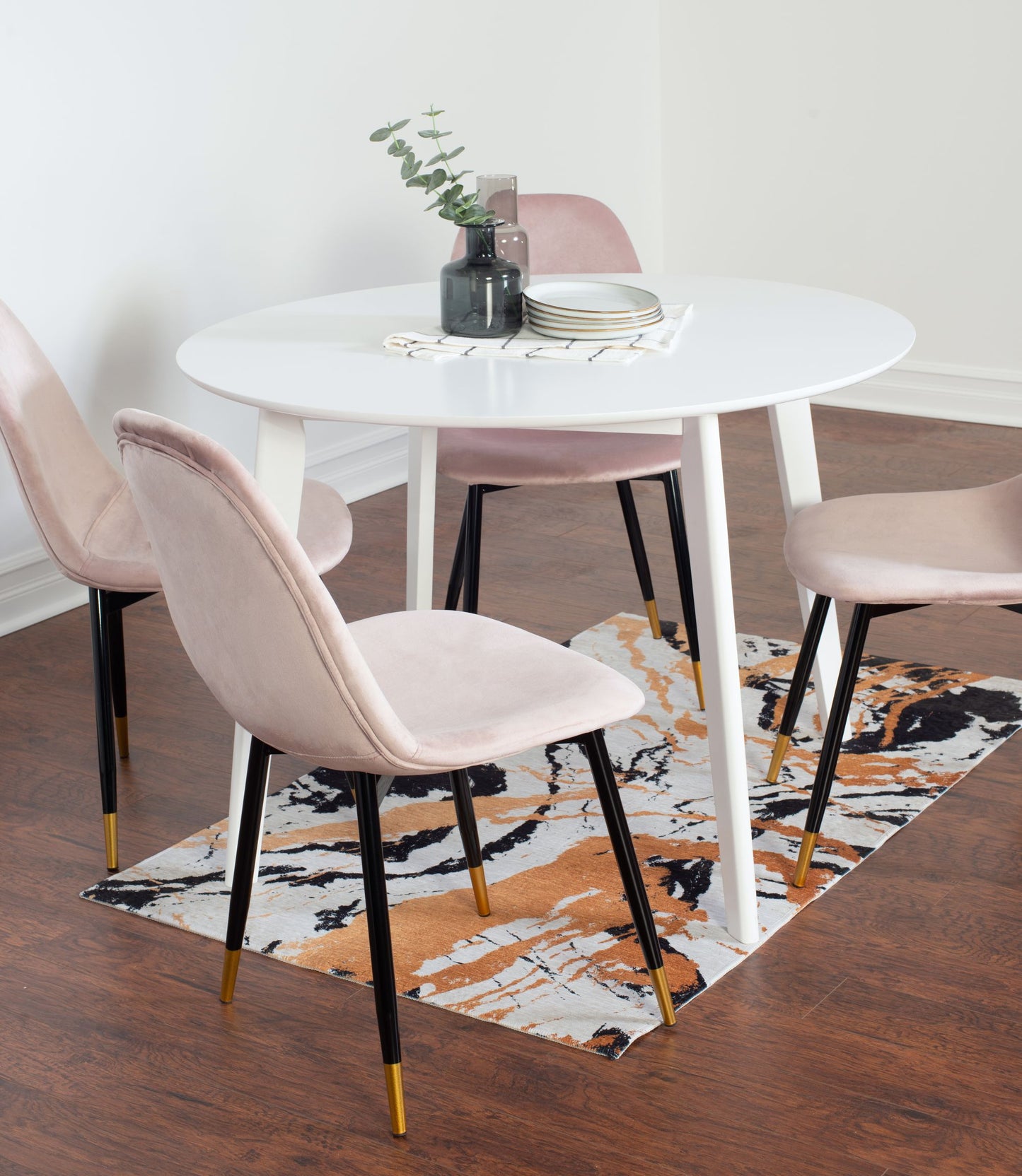 Lassan Contemporary 5-Piece Dining Set, White Round Dining Table with 4 Chairs