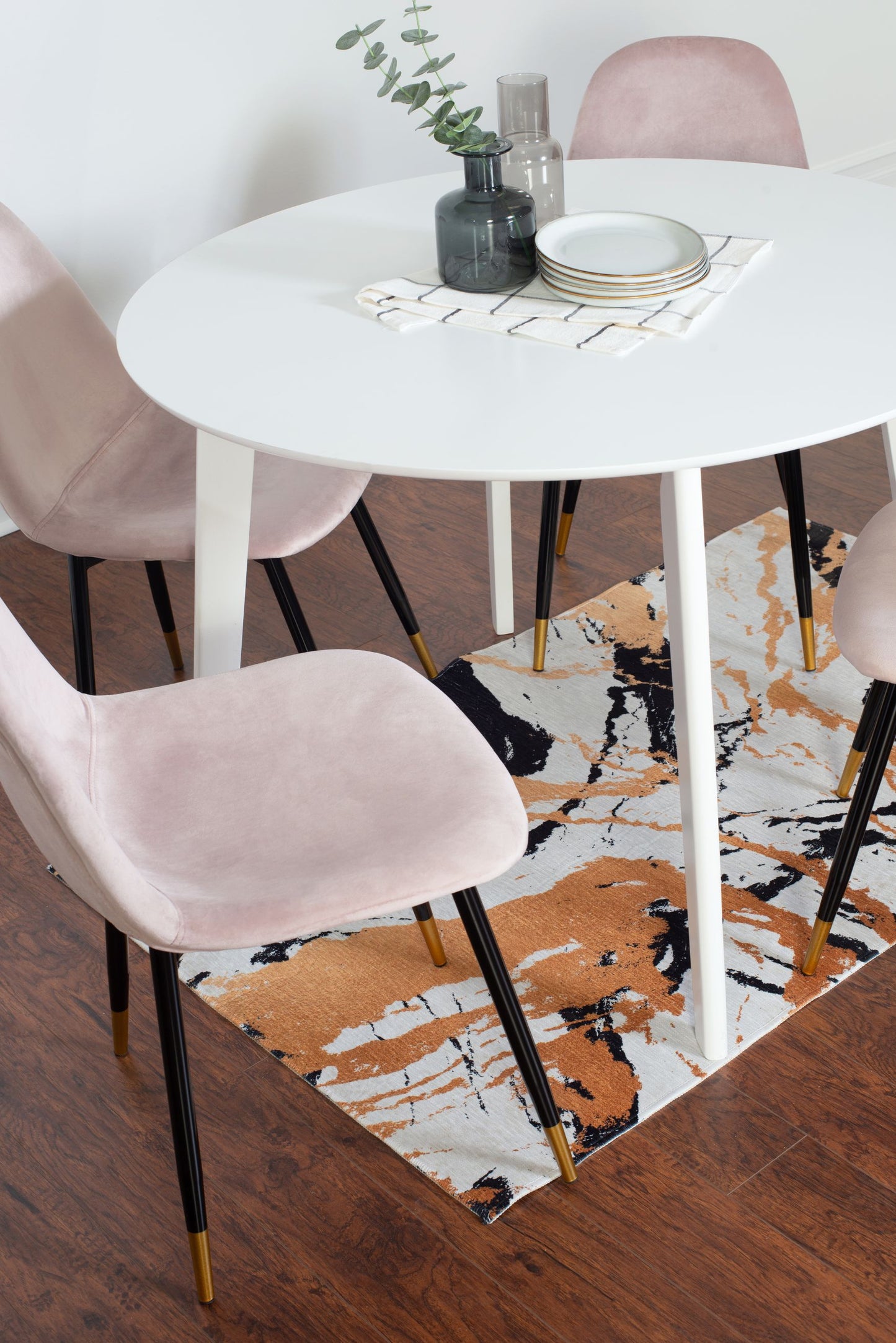 Lassan Contemporary 5-Piece Dining Set, White Round Dining Table with 4 Chairs