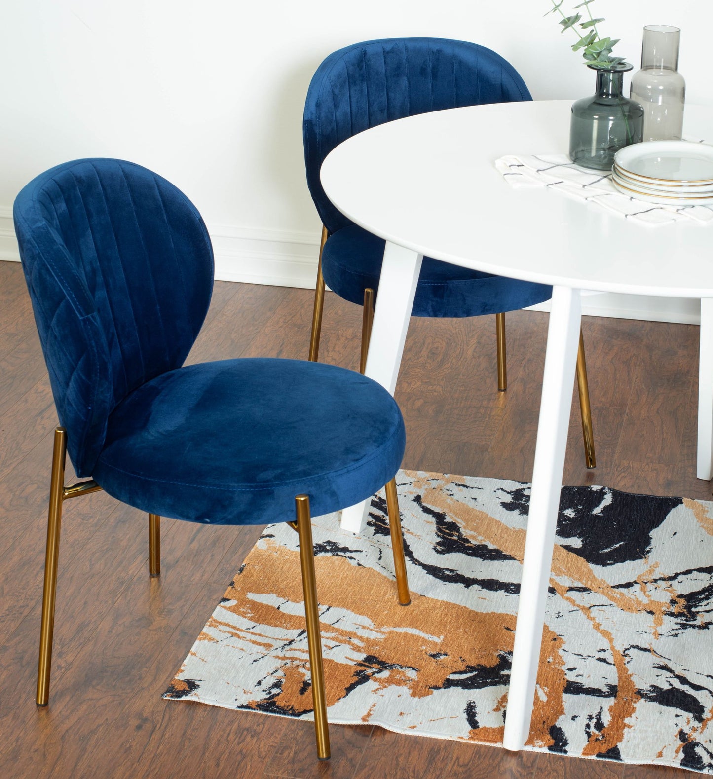 Amoa Contemporary 3-Piece Dining Set, White Round Dining Table with 2 Chairs