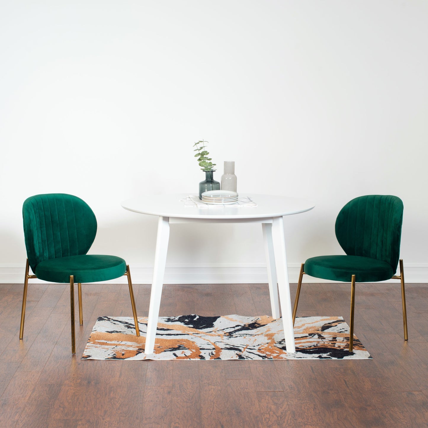 Amoa Contemporary 3-Piece Dining Set, White Round Dining Table with 2 Chairs
