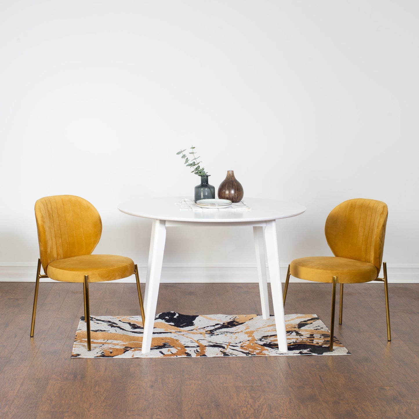Amoa Contemporary 3-Piece Dining Set, White Round Dining Table with 2 Chairs
