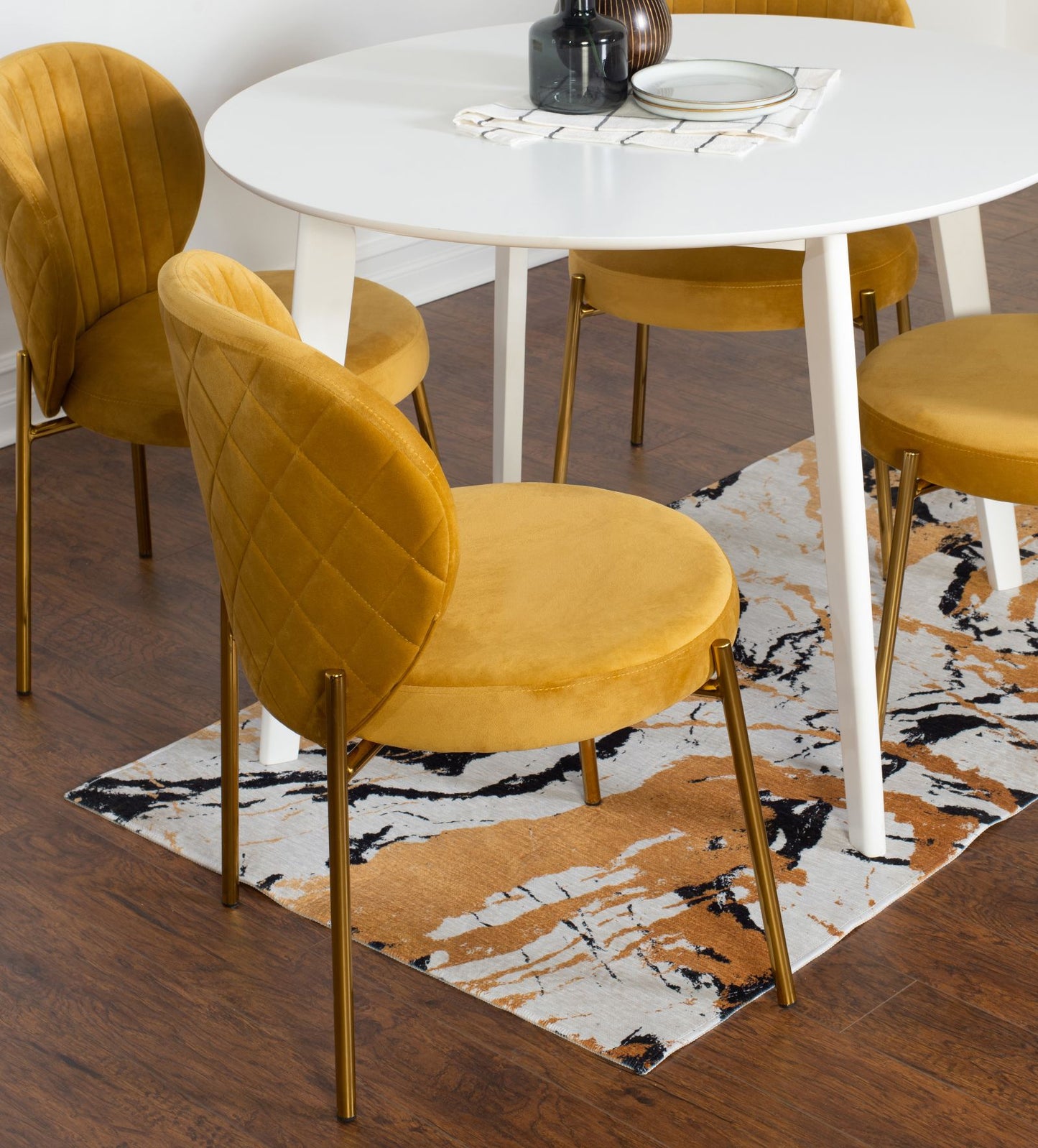 Amoa Contemporary 3-Piece Dining Set, White Round Dining Table with 2 Chairs