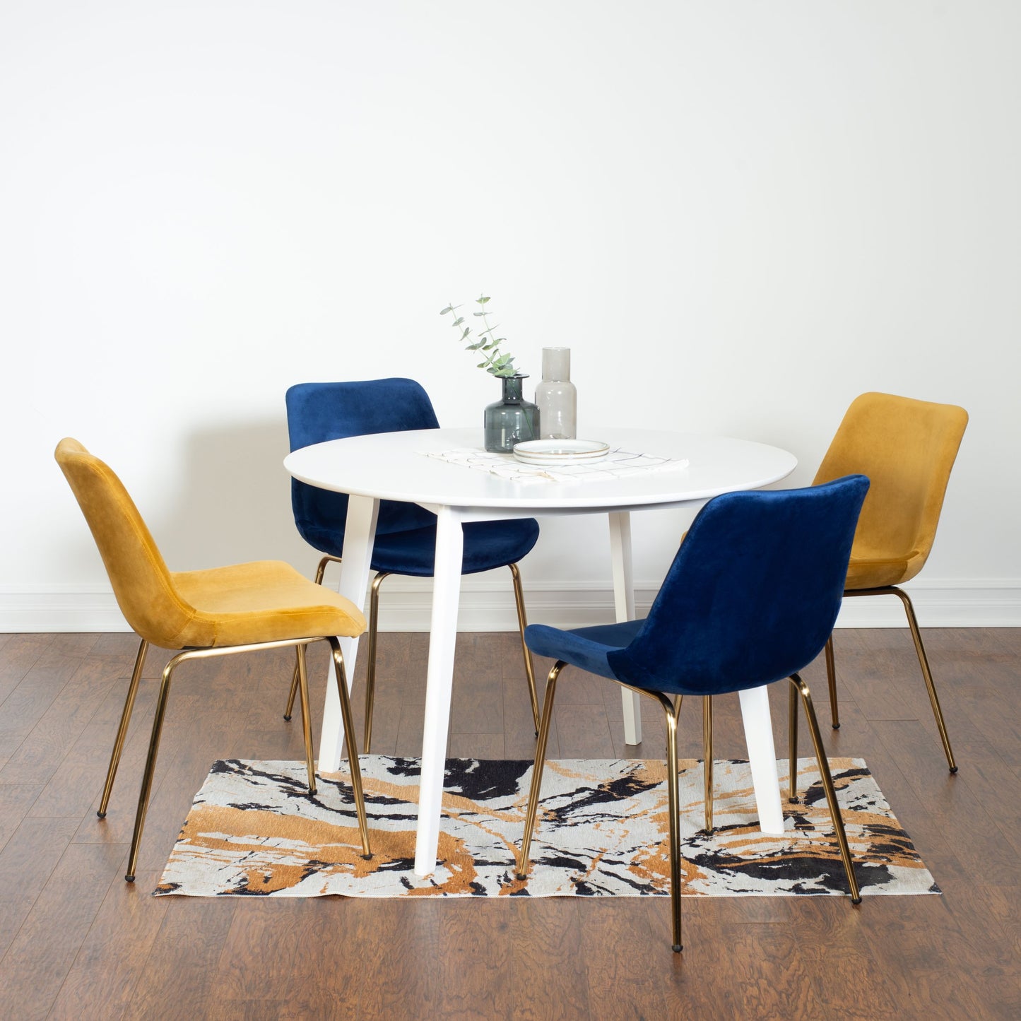 Aufurr Contemporary 5-Piece Dining Set, White Round Dining Table with 4 Chairs