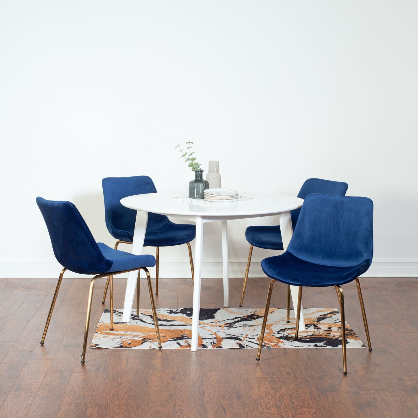 Aufurr Contemporary 5-Piece Dining Set, White Round Dining Table with 4 Chairs