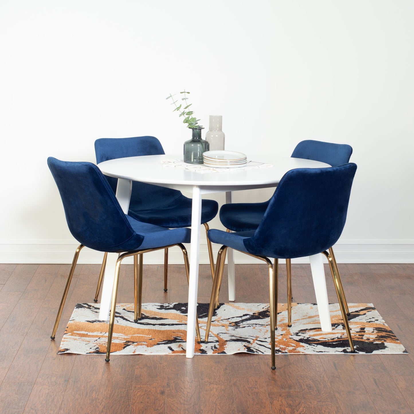 Aufurr Contemporary 5-Piece Dining Set, White Round Dining Table with 4 Chairs