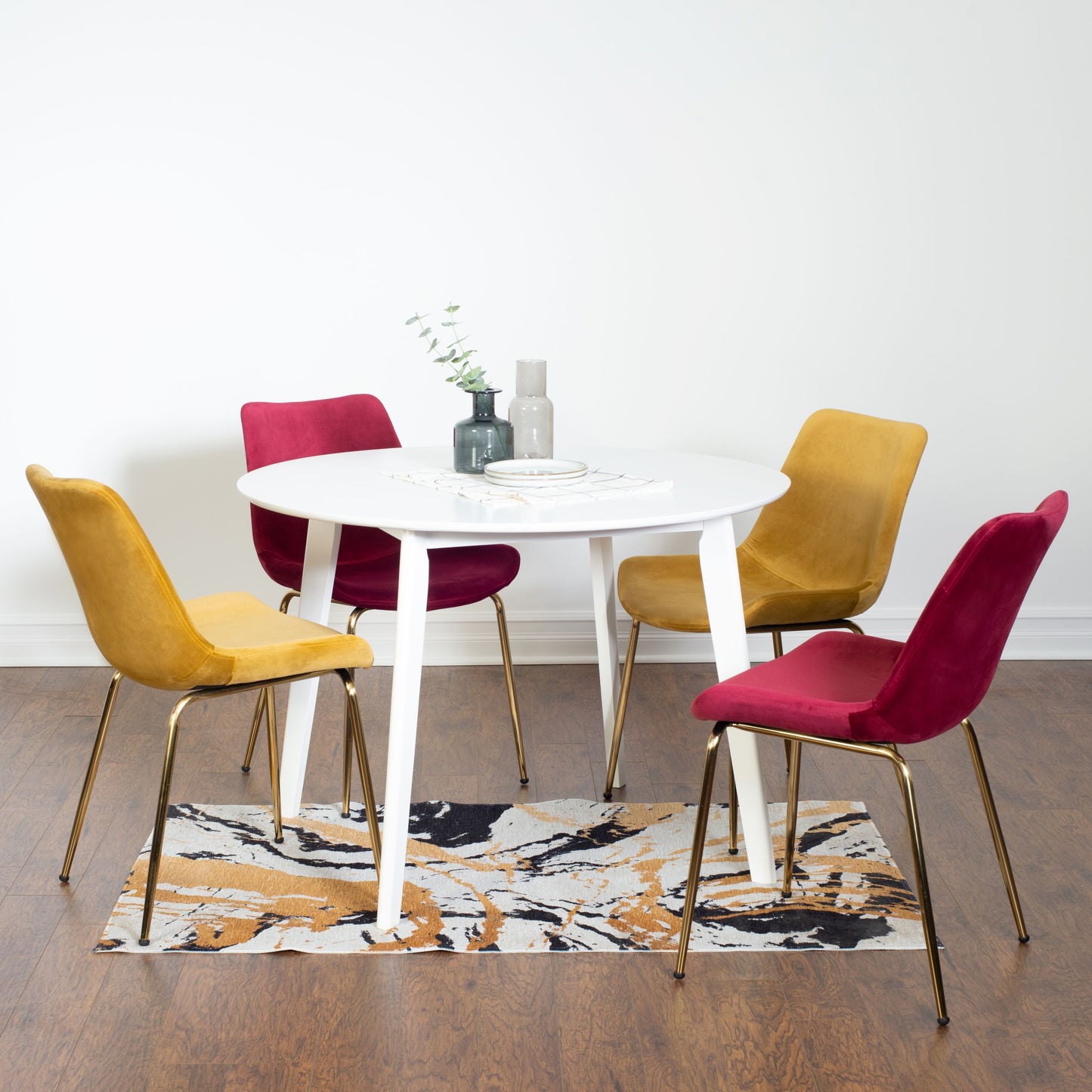 Aufurr Contemporary 5-Piece Dining Set, White Round Dining Table with 4 Chairs