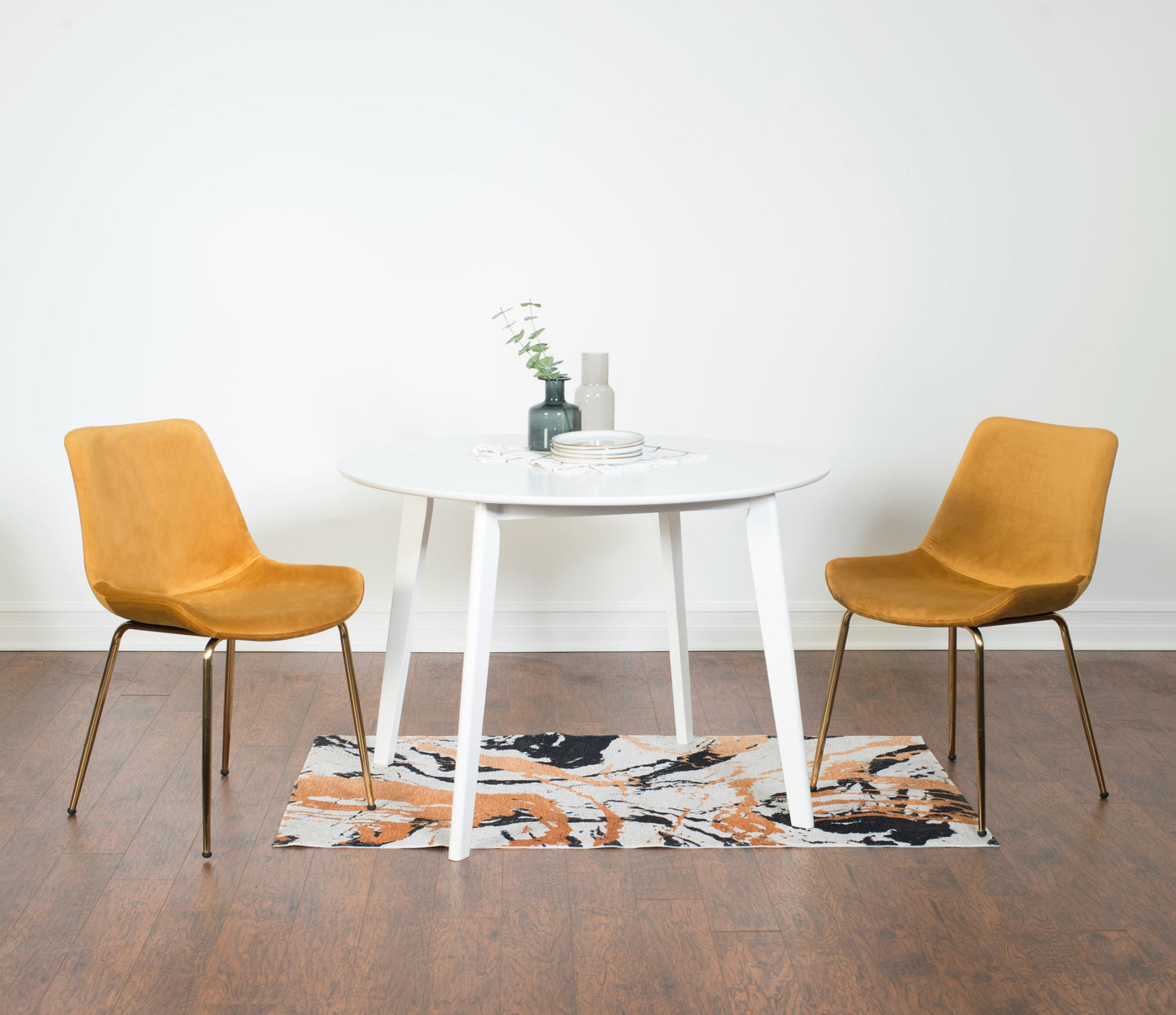 Aufurr Contemporary 3-Piece Dining Set, White Round Dining Table with 2 Chairs