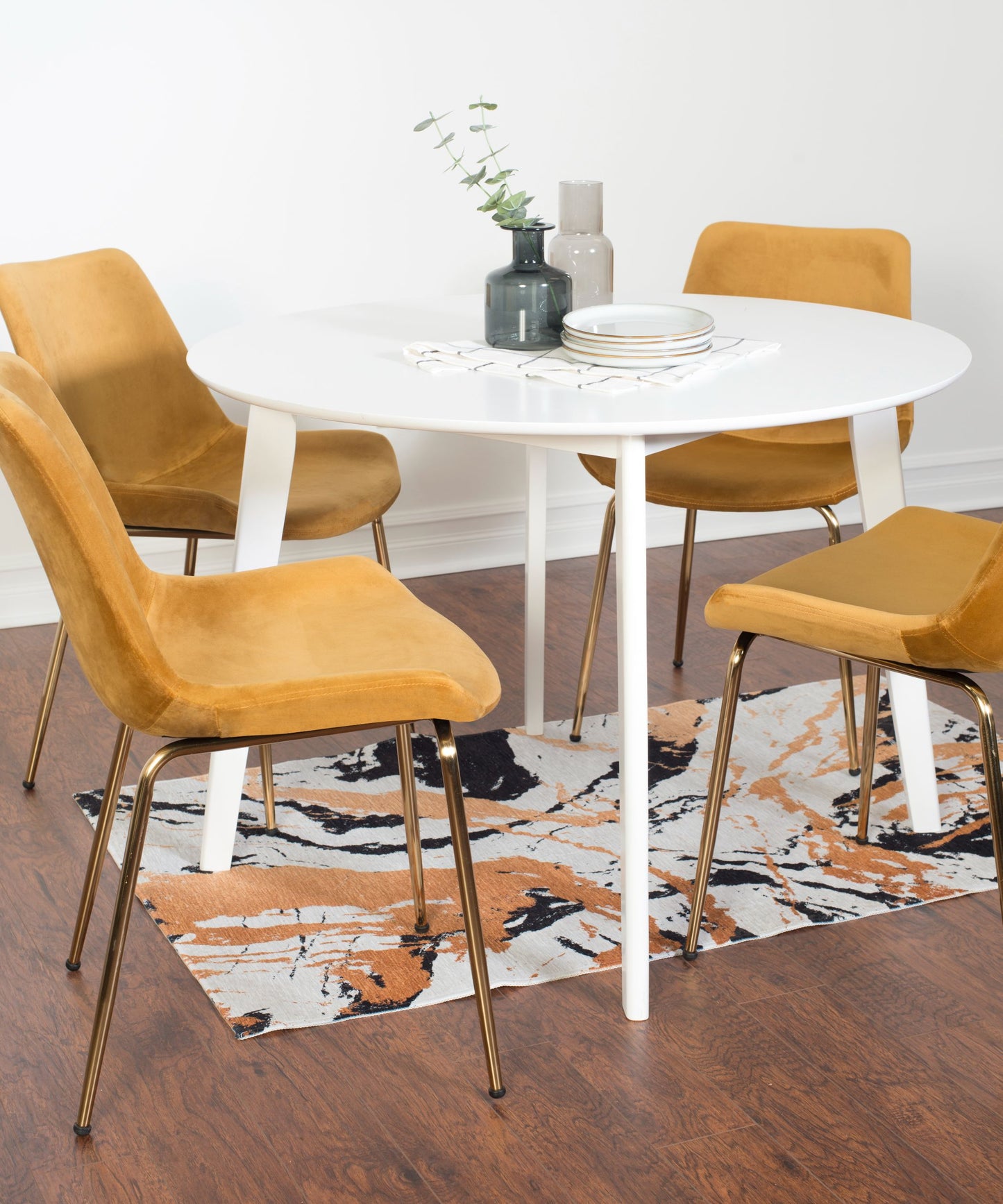 Aufurr Contemporary 5-Piece Dining Set, White Round Dining Table with 4 Chairs