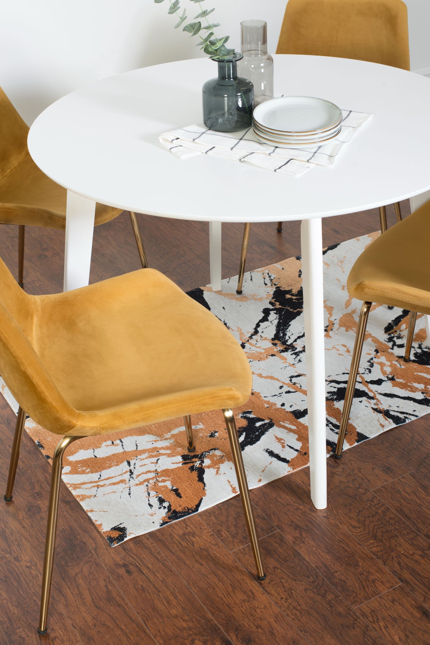 Aufurr Contemporary 5-Piece Dining Set, White Round Dining Table with 4 Chairs