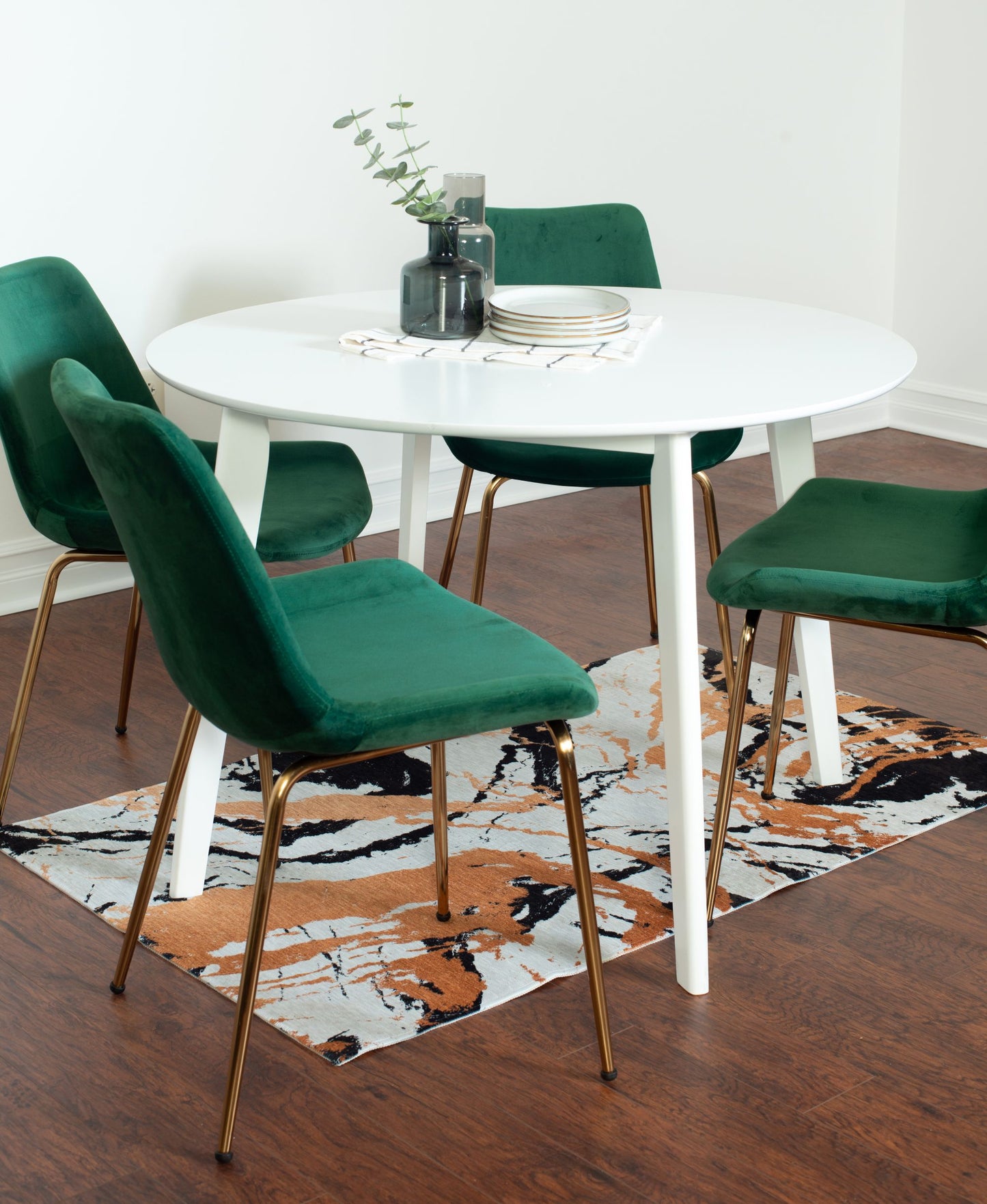 Aufurr Contemporary 5-Piece Dining Set, White Round Dining Table with 4 Chairs
