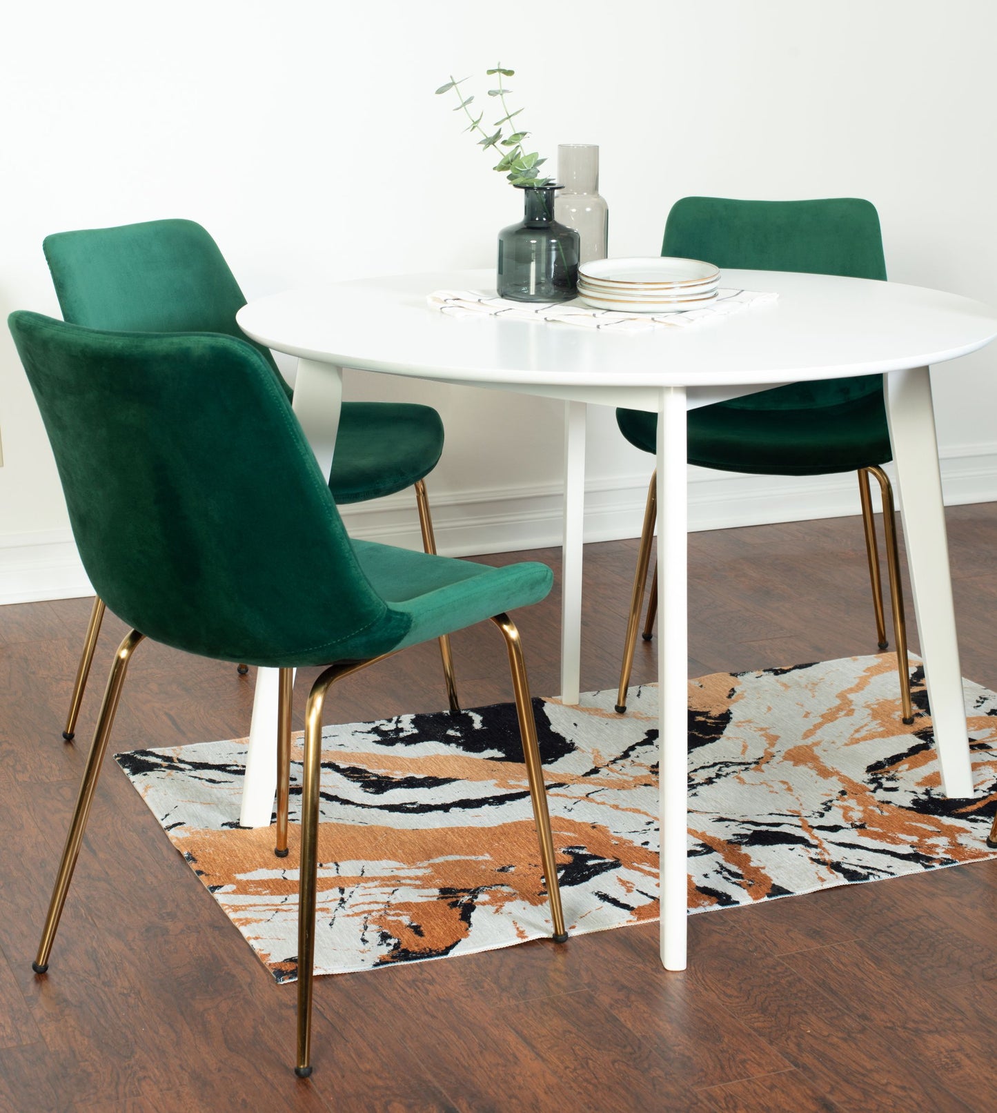 Aufurr Contemporary 5-Piece Dining Set, White Round Dining Table with 4 Chairs