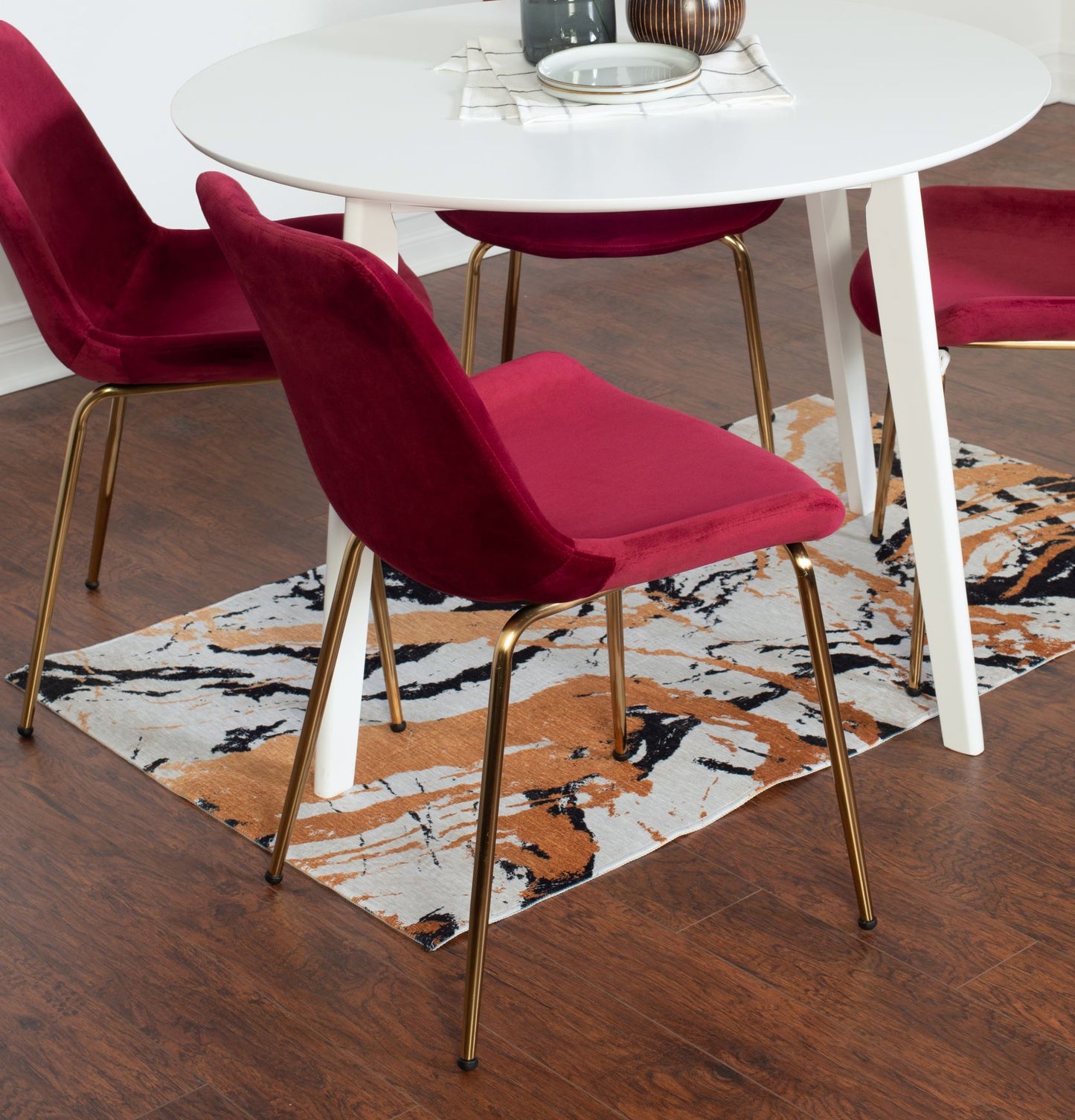 Aufurr Contemporary 3-Piece Dining Set, White Round Dining Table with 2 Chairs