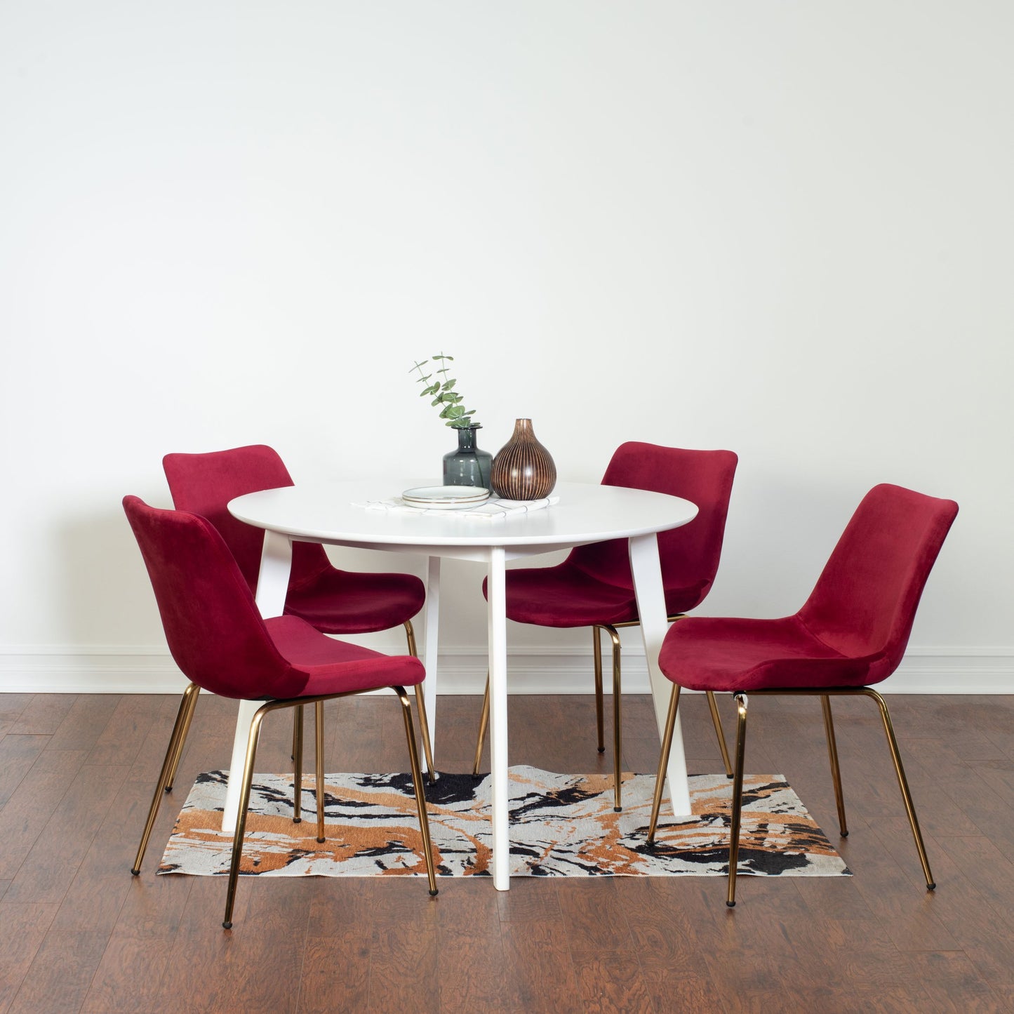 Aufurr Contemporary 5-Piece Dining Set, White Round Dining Table with 4 Chairs