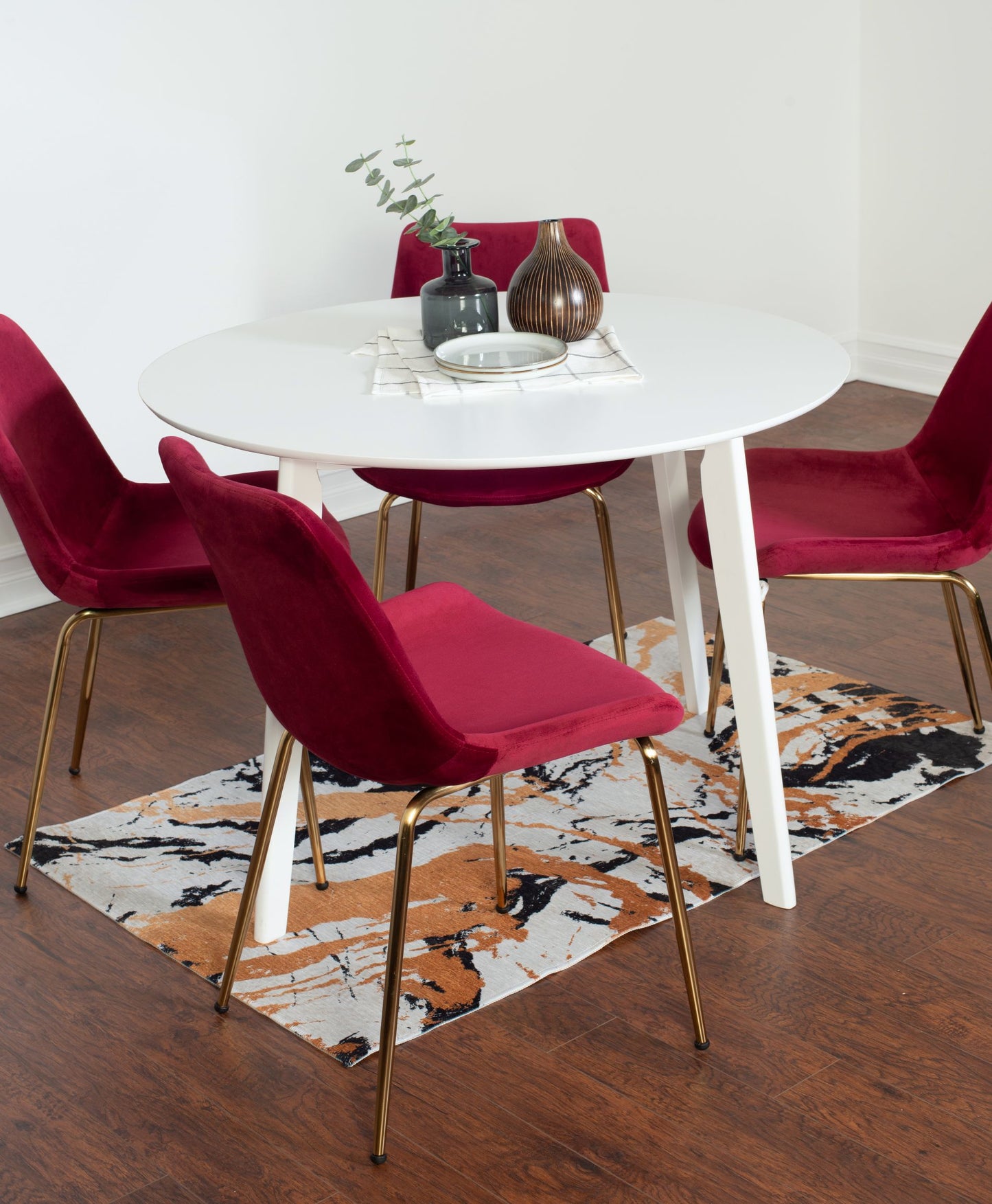 Aufurr Contemporary 5-Piece Dining Set, White Round Dining Table with 4 Chairs