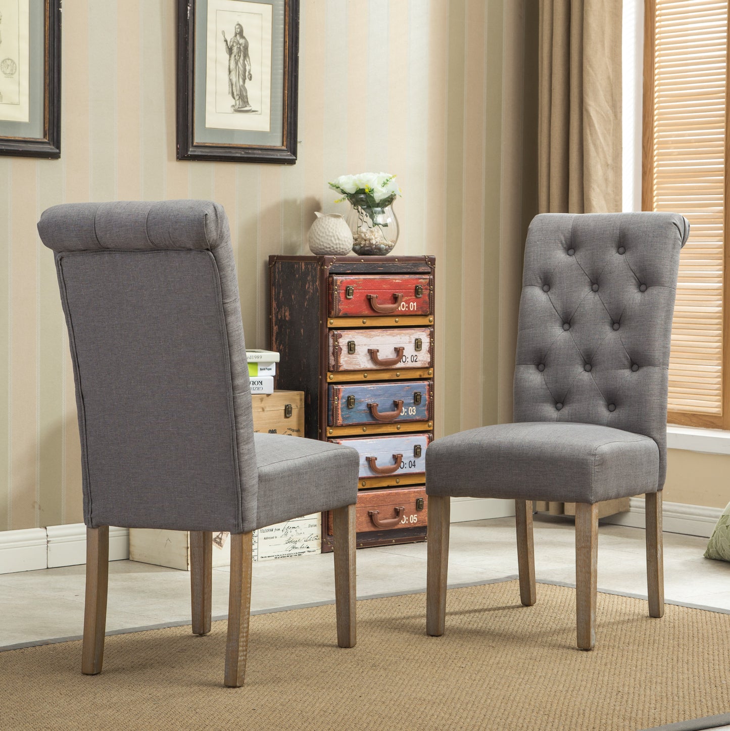 Amonia 5-piece Dining Set, Turned-Leg Dining Table with 4 Tufted Chairs