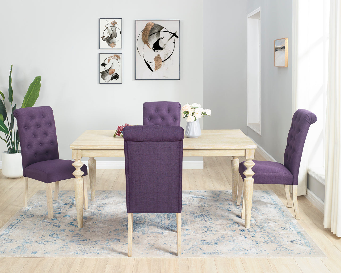 Amonia 5-piece Dining Set, Turned-Leg Dining Table with 4 Tufted Chairs