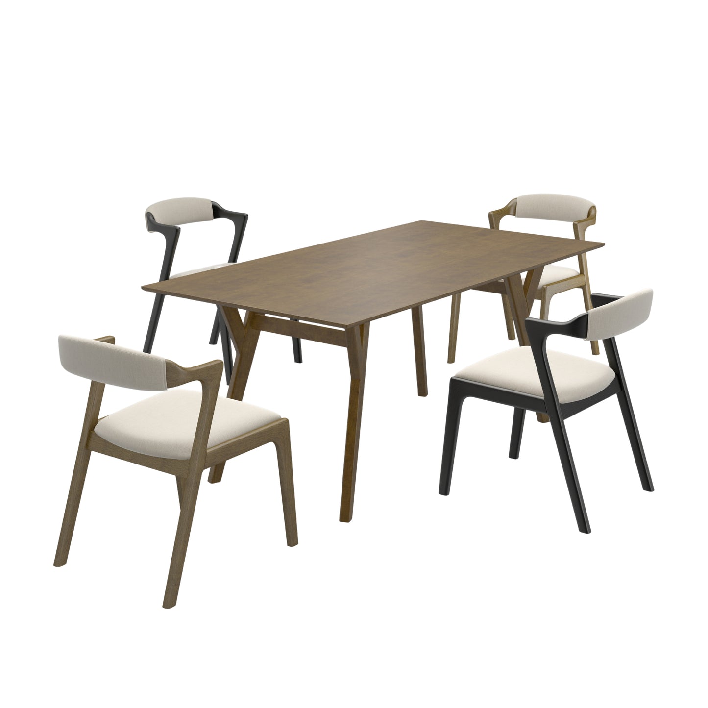 Roundhill Furniture Lavin Modern 5-Piece Dining Set, Dining Table with 2 Walnut and 2 Black Chairs