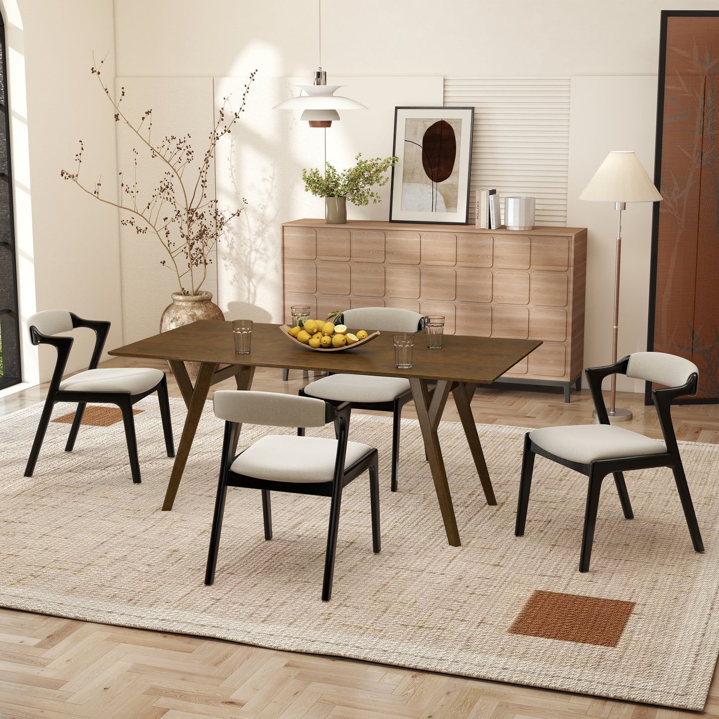 Roundhill Furniture Lavin Modern 5-Piece Dining Set, Walnut Finished Dining Table with 4 Chairs