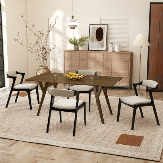 Roundhill Furniture Lavin Modern 5-Piece Dining Set, Walnut Finished Dining Table with 4 Chairs