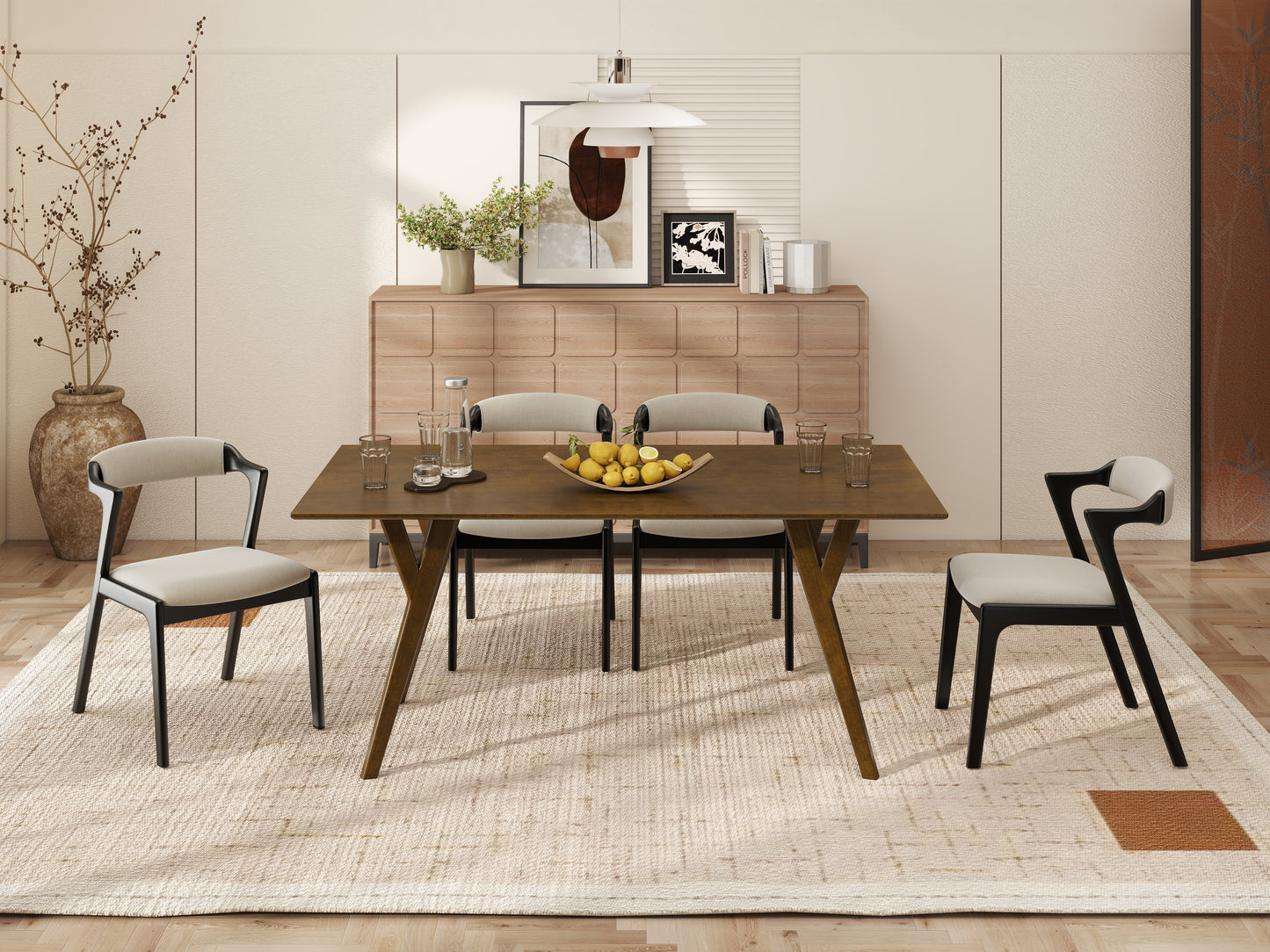 Roundhill Furniture Lavin Modern 5-Piece Dining Set, Walnut Finished Dining Table with 4 Chairs