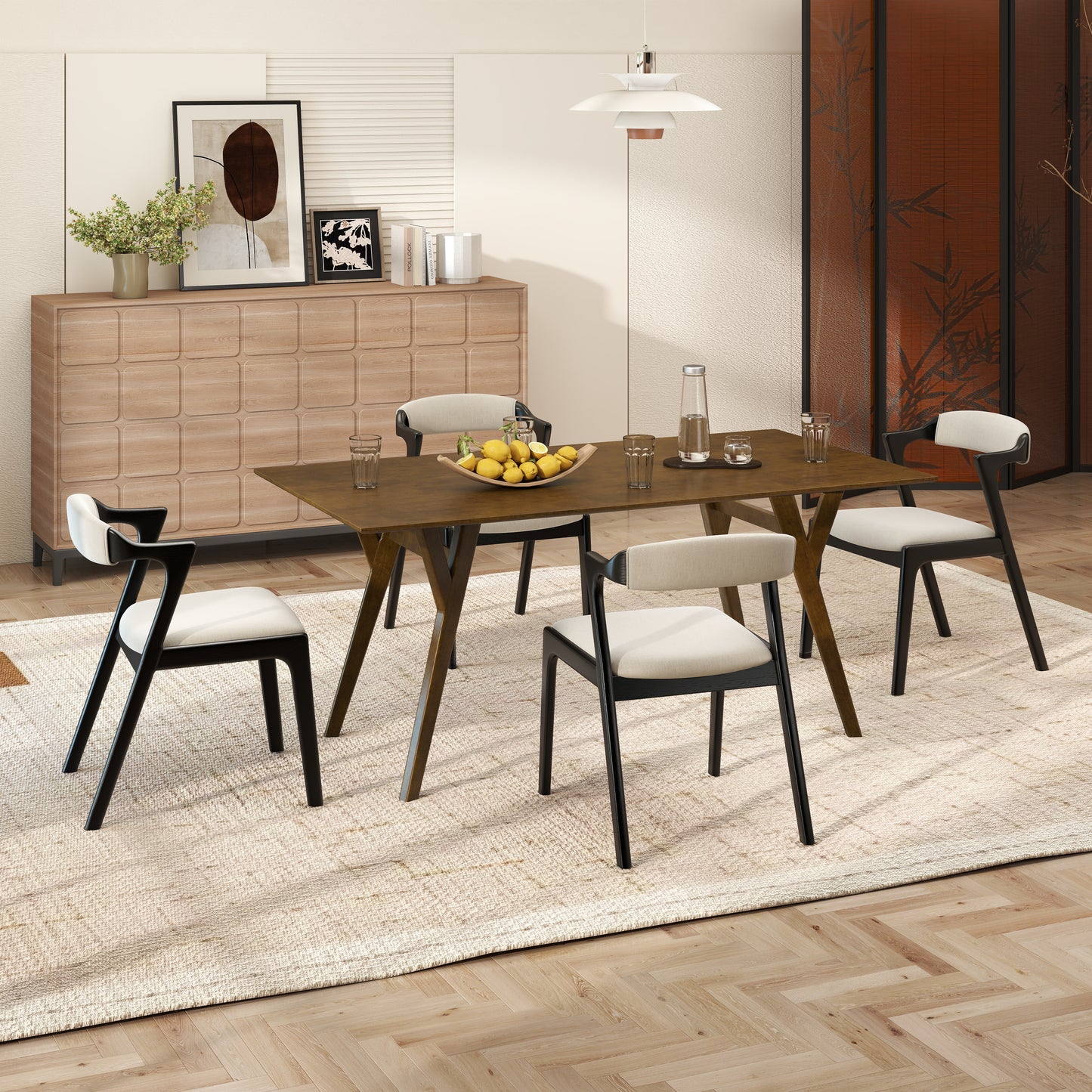 Roundhill Furniture Lavin Modern 5-Piece Dining Set, Walnut Finished Dining Table with 4 Chairs