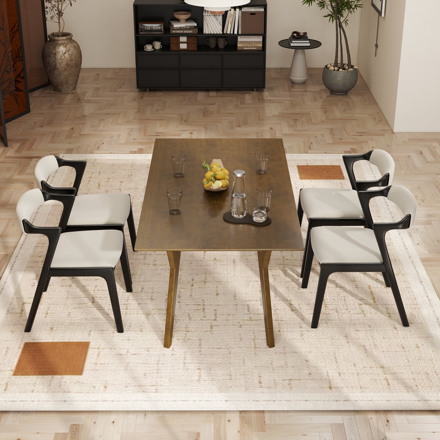 Roundhill Furniture Lavin Modern 5-Piece Dining Set, Walnut Finished Dining Table with 4 Chairs