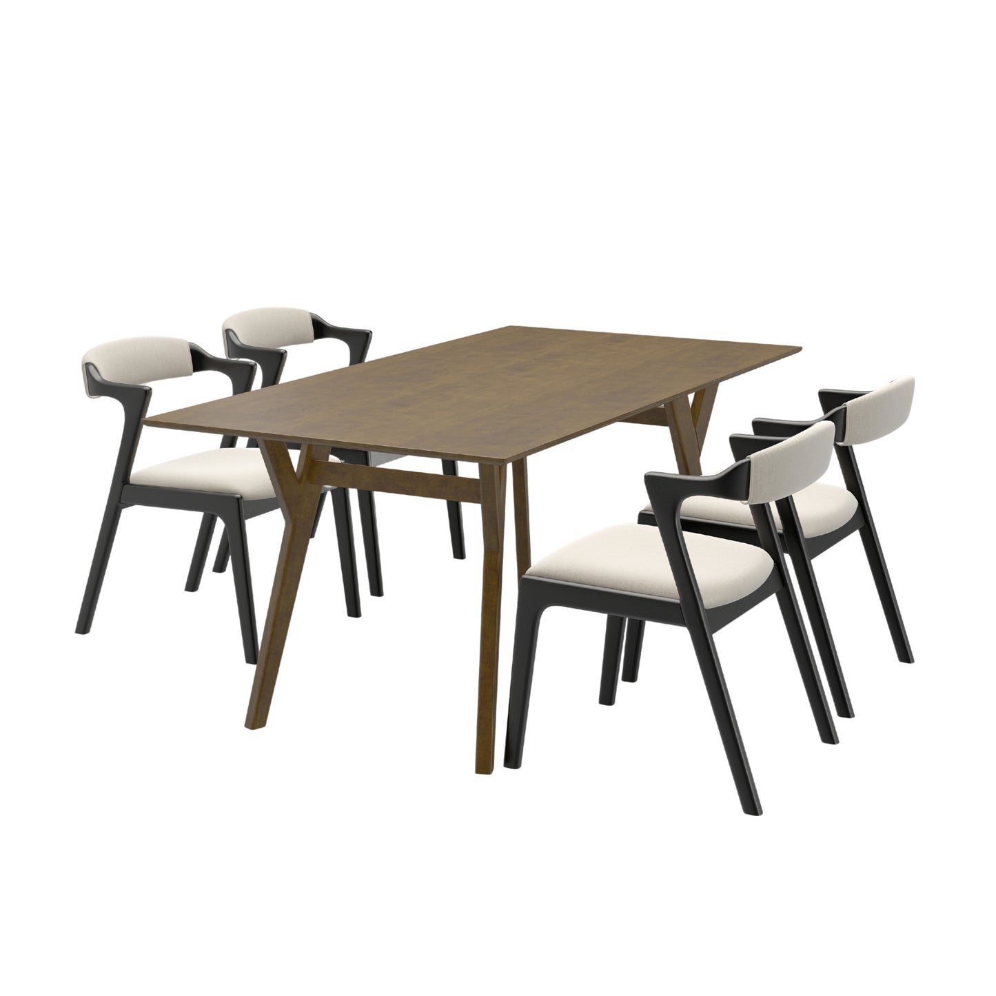 Roundhill Furniture Lavin Modern 5-Piece Dining Set, Walnut Finished Dining Table with 4 Chairs