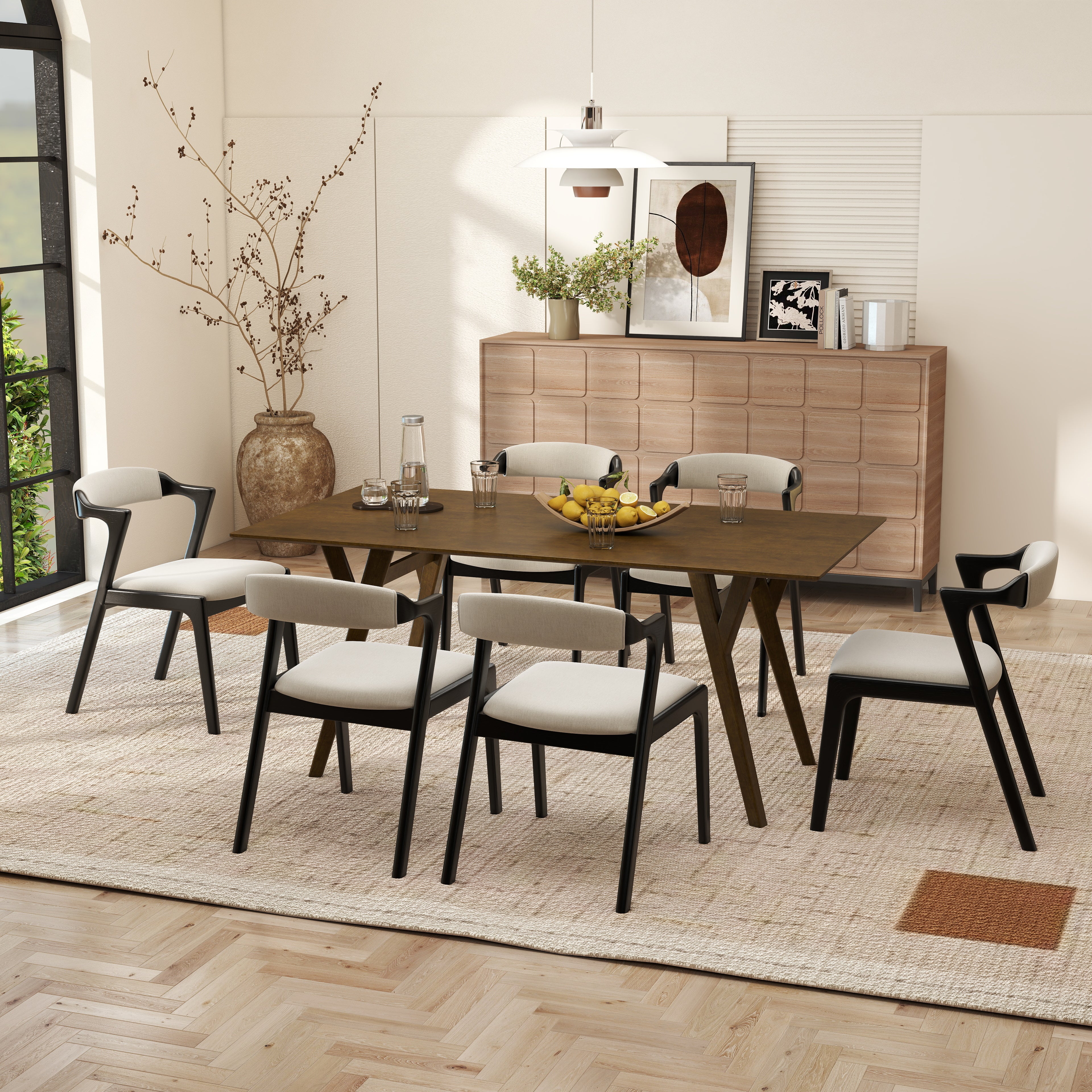 Roundhill Furniture Lavin Modern 7-Piece Dining Set, Walnut Finished D