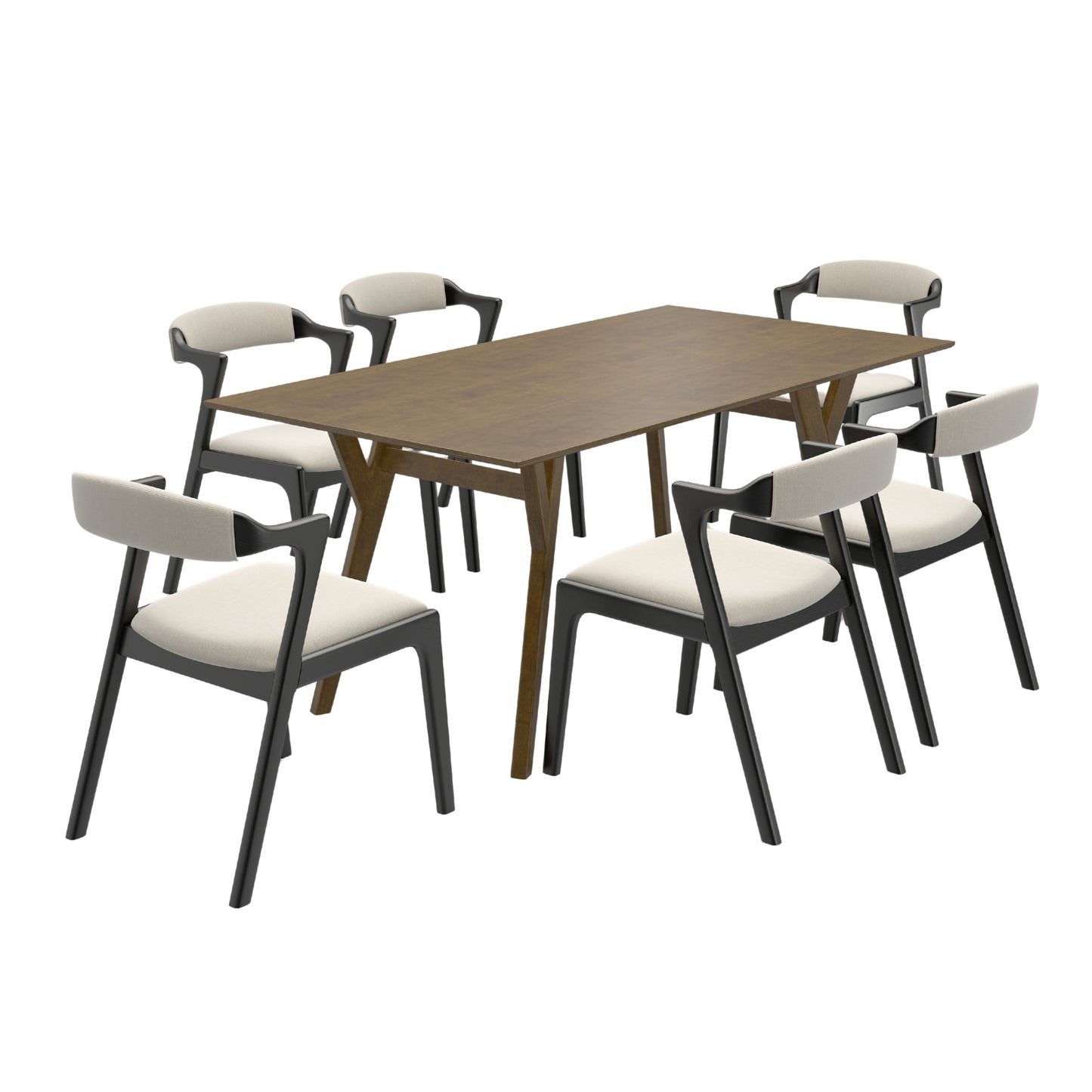 Roundhill Furniture Lavin Modern 7-Piece Dining Set, Walnut Finished Dining Table with 6 Chairs
