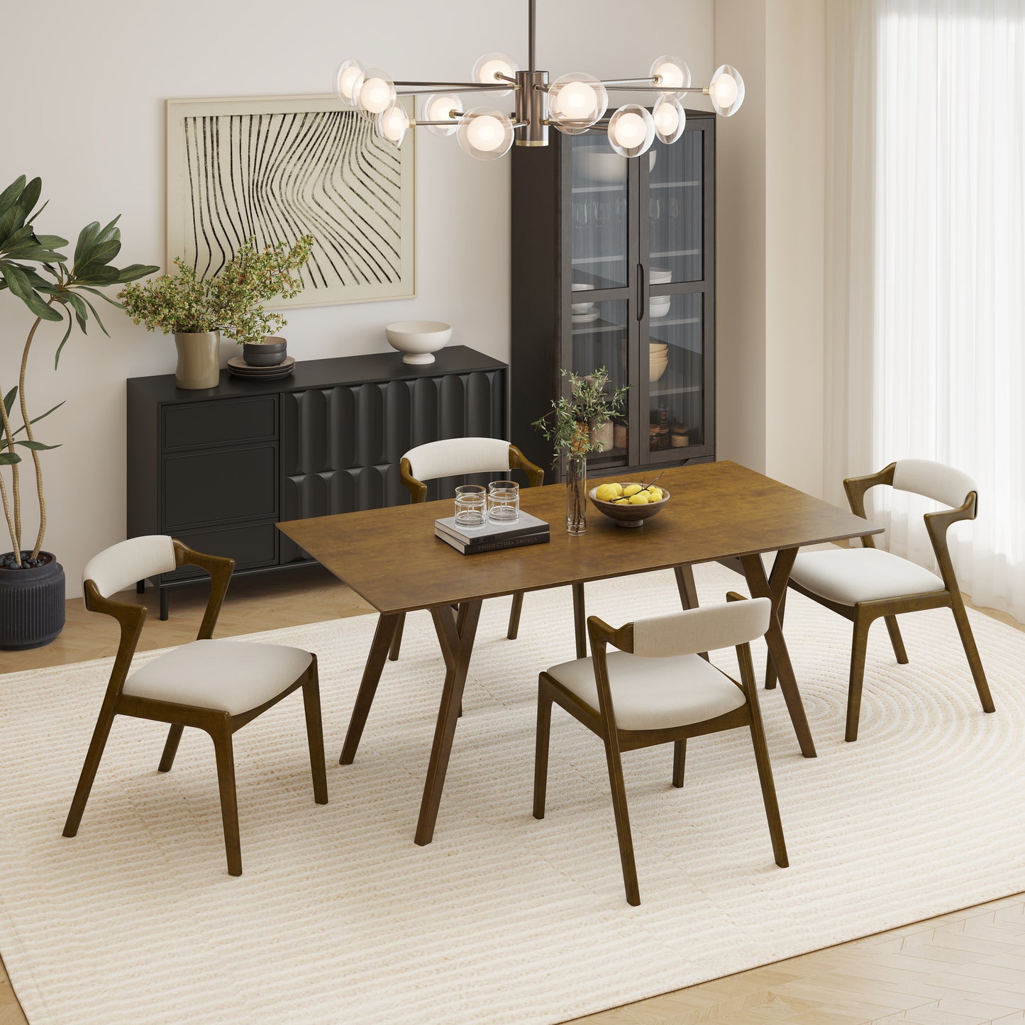 Roundhill Furniture Lavin Modern 5-Piece Dining Set, Walnut Finished Dining Table with 4 Chairs