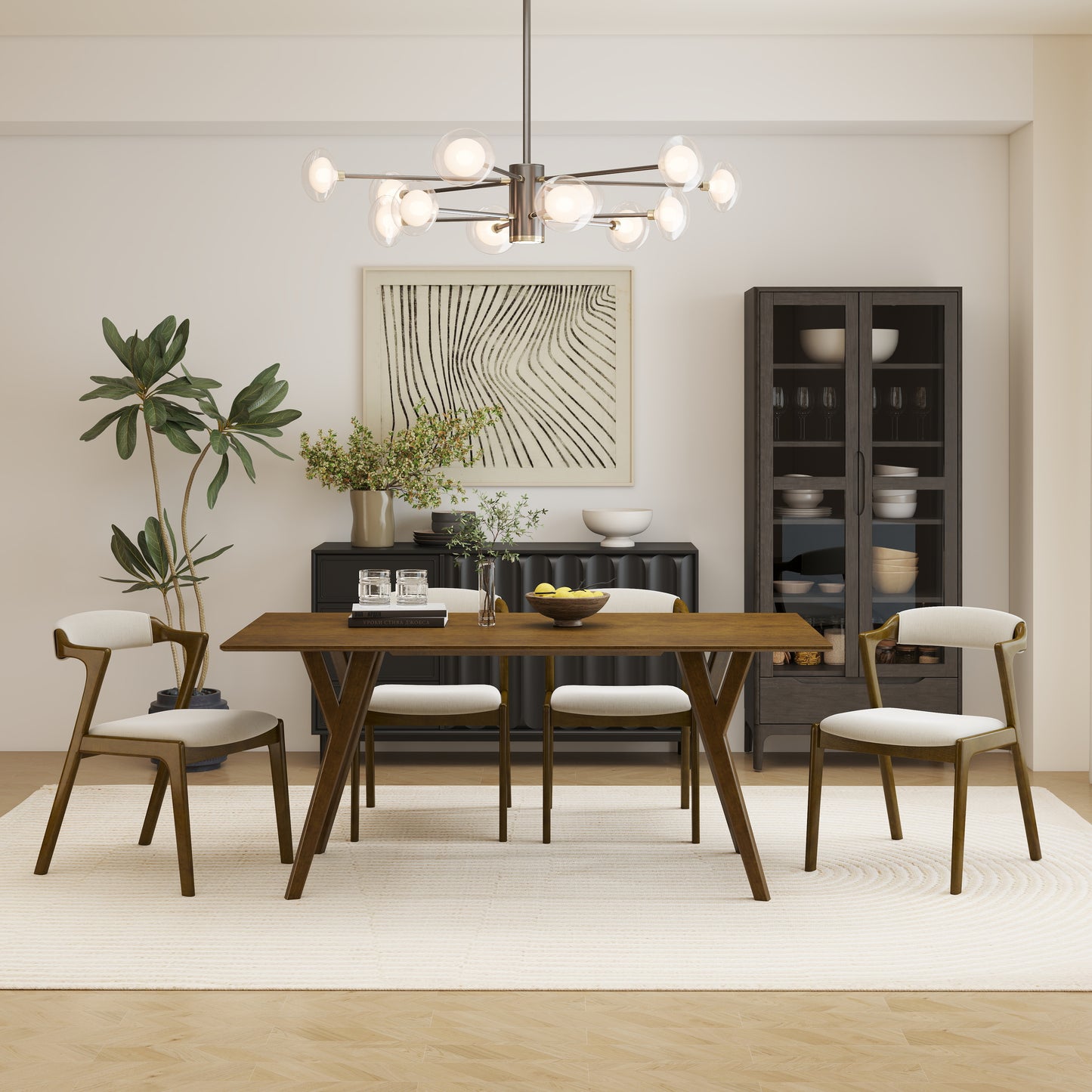Roundhill Furniture Lavin Modern 5-Piece Dining Set, Walnut Finished Dining Table with 4 Chairs