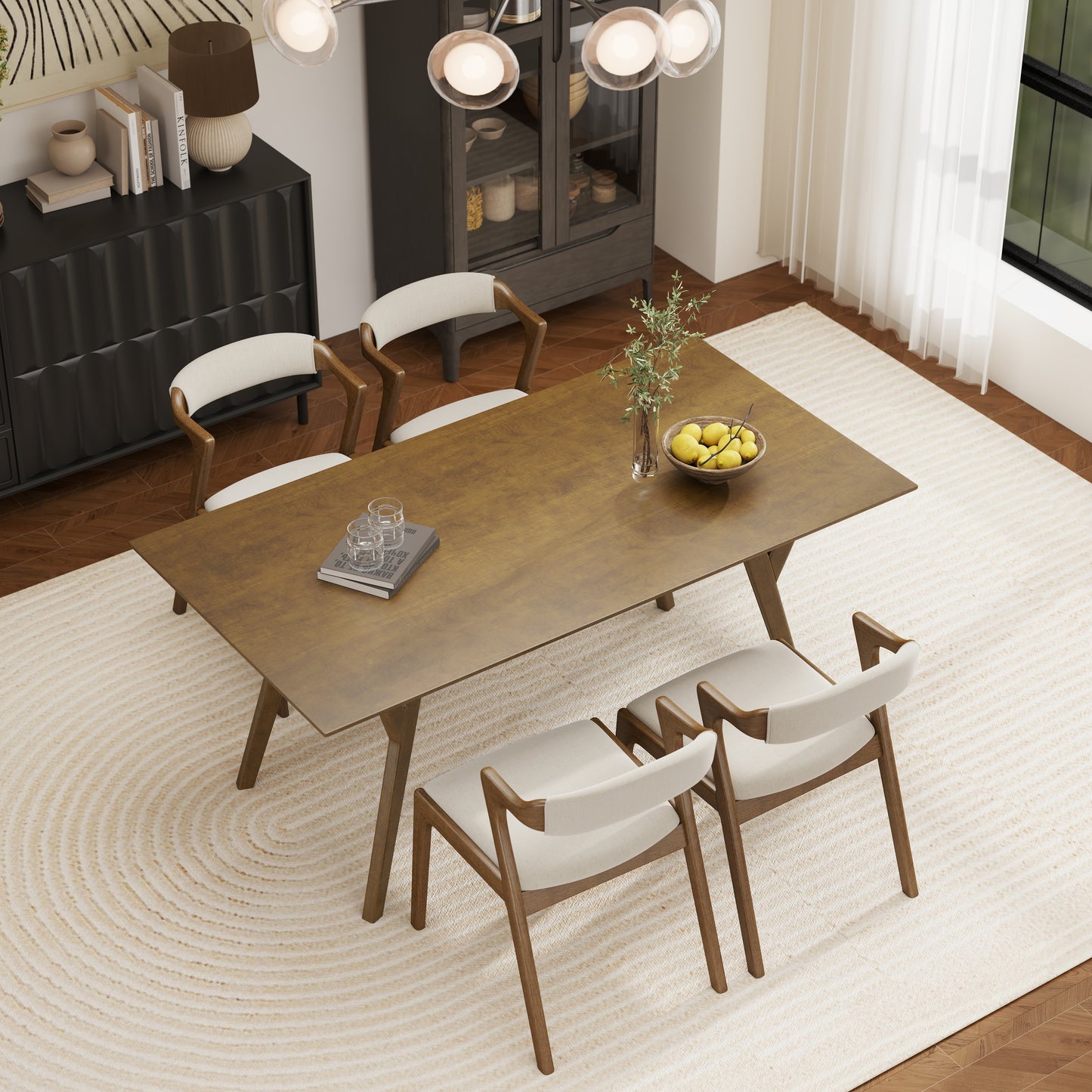 Roundhill Furniture Lavin Modern 5-Piece Dining Set, Walnut Finished Dining Table with 4 Chairs